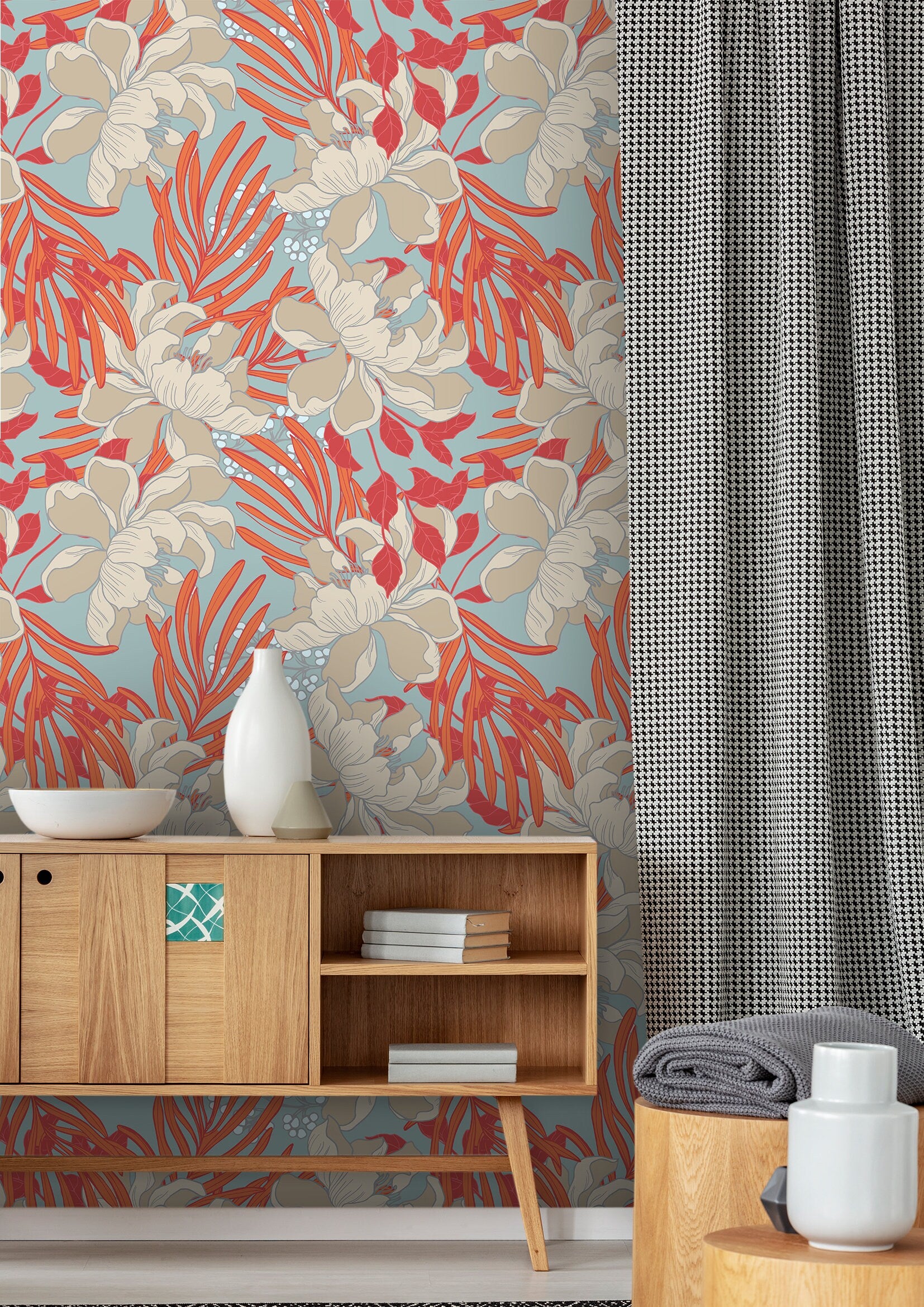 Set of 4 Panels of 24in (2ft) x 72in (6ft) Orange Floral DISCOUNTED Peel and Stick TEXTURE Wallpaper 995