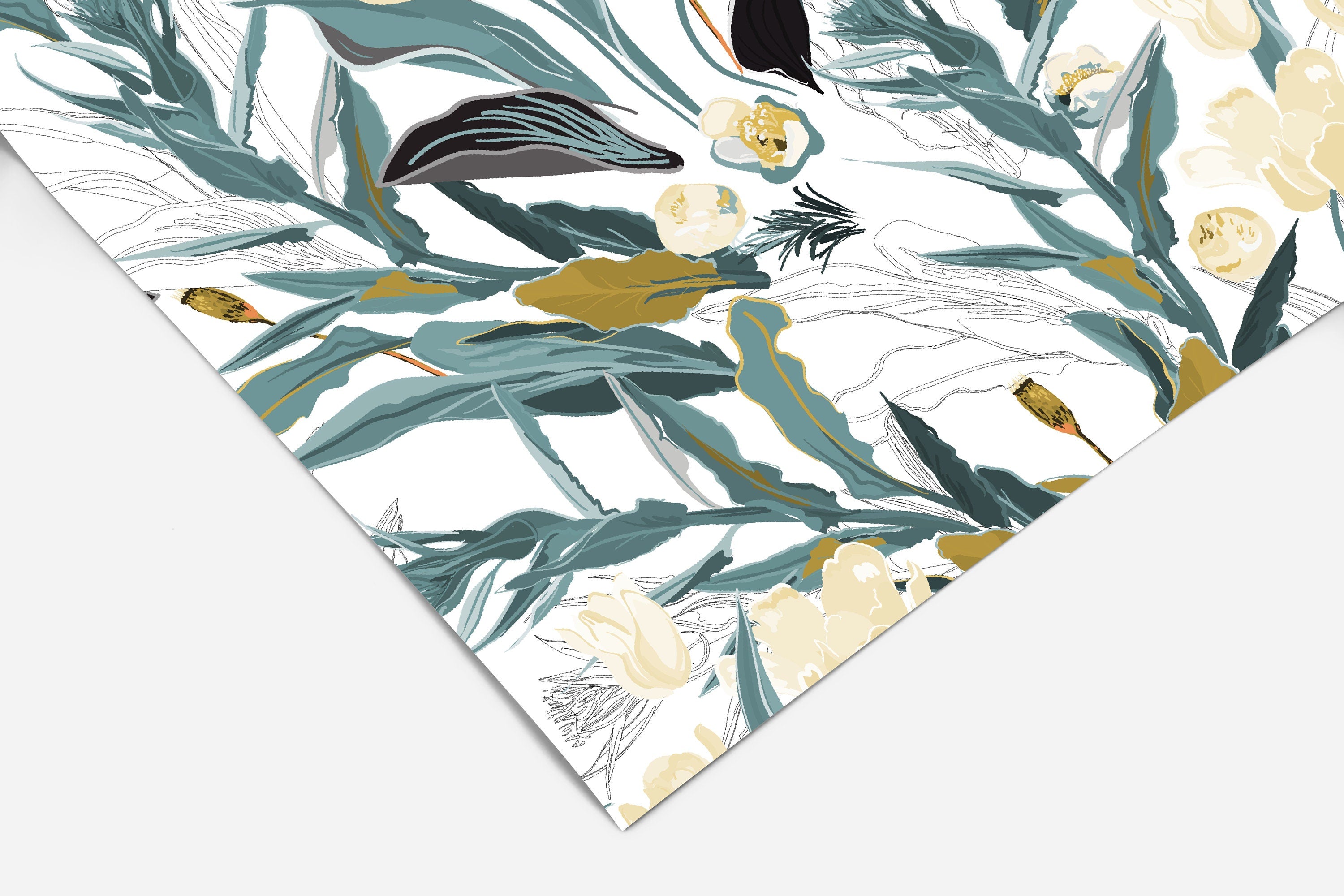 Green Gold Floral Wallpaper | Wallpaper Peel and Stick | Removable Wallpaper | Peel and Stick Wallpaper | Wall Paper Peel And Stick | 2234 - JamesAndColors