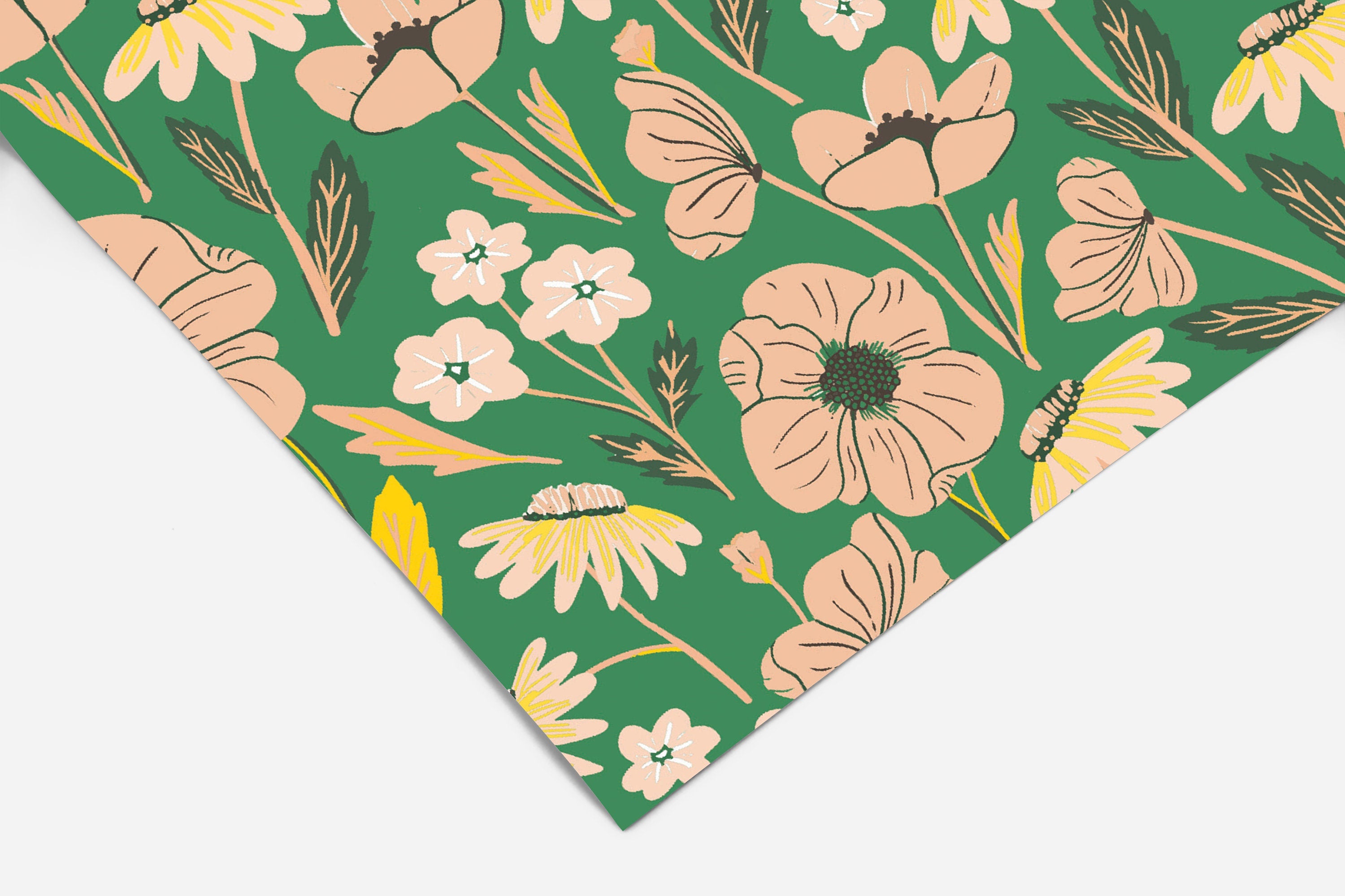 Green Pink Floral Contact Paper | Peel And Stick Wallpaper | Removable Wallpaper | Shelf Liner | Drawer Liner | Peel and Stick Paper 424
