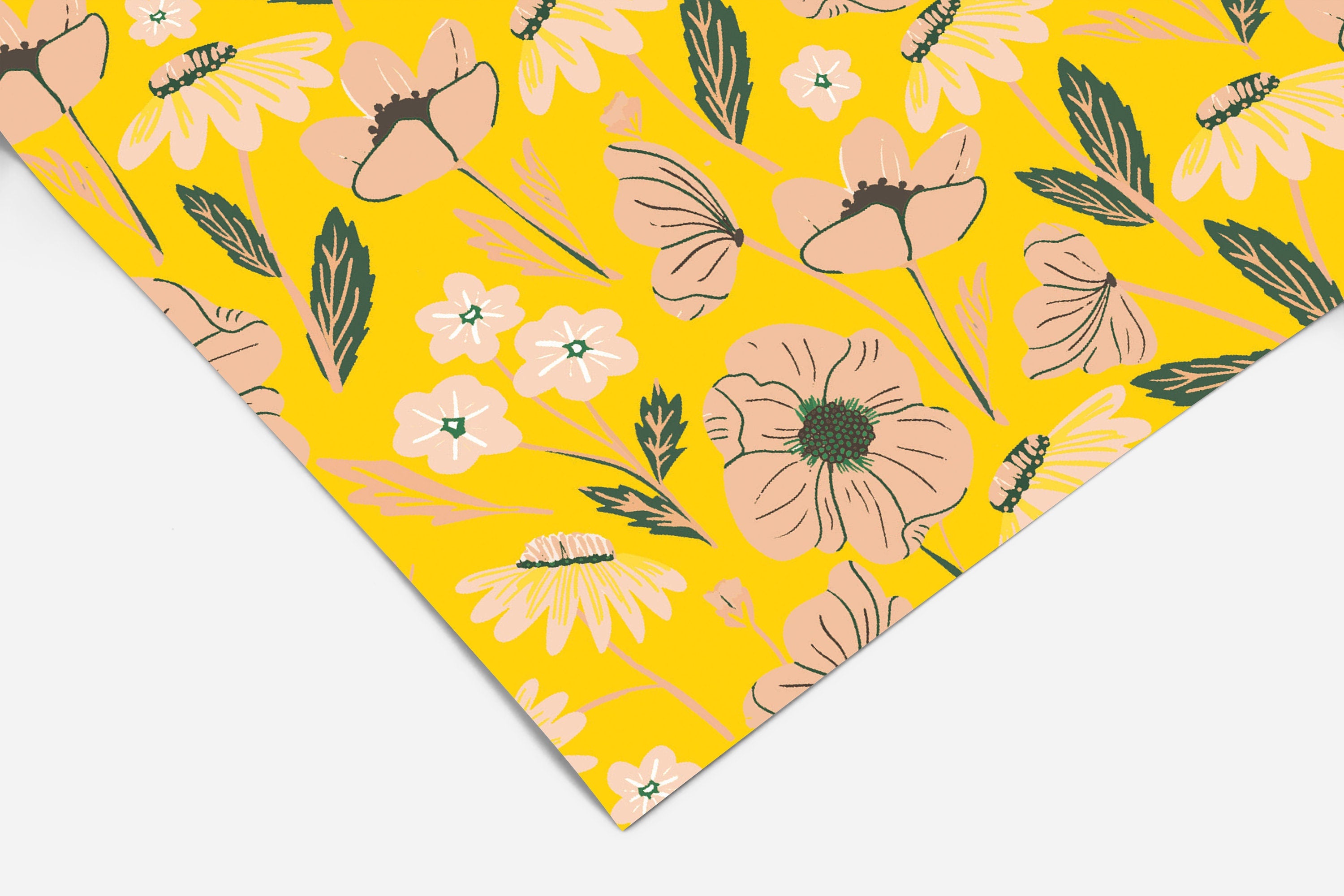Yellow Pink Floral Contact Paper | Peel And Stick Wallpaper | Removable Wallpaper | Shelf Liner | Drawer Liner | Peel and Stick Paper 438
