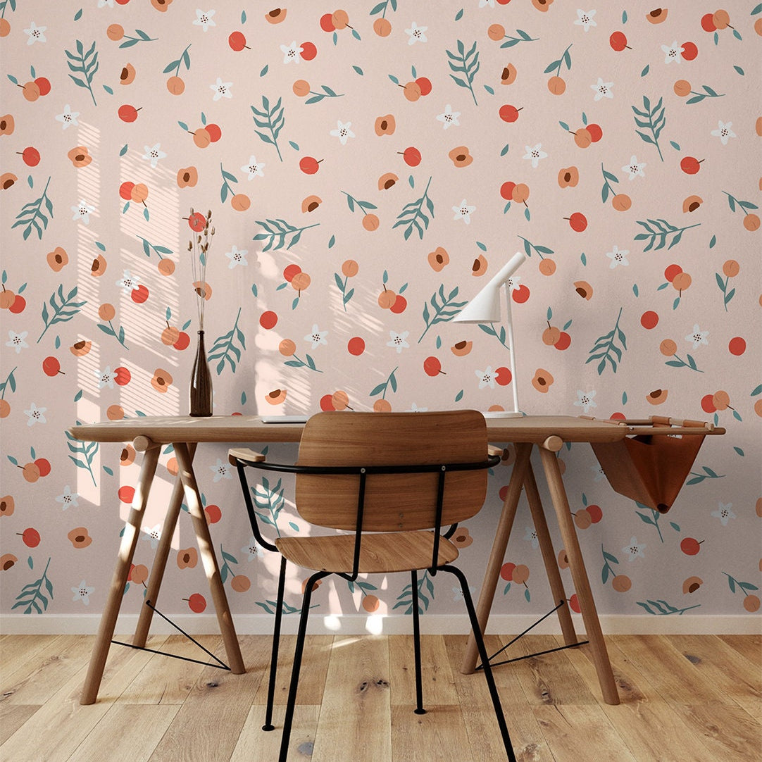 Peach Blossom Wallpaper | Adhesive Wallpaper | Peel And Stick Wallpaper | Removable Wallpaper | Wall Paper Peel And Stick Wall Mural 2317 - JamesAndColors