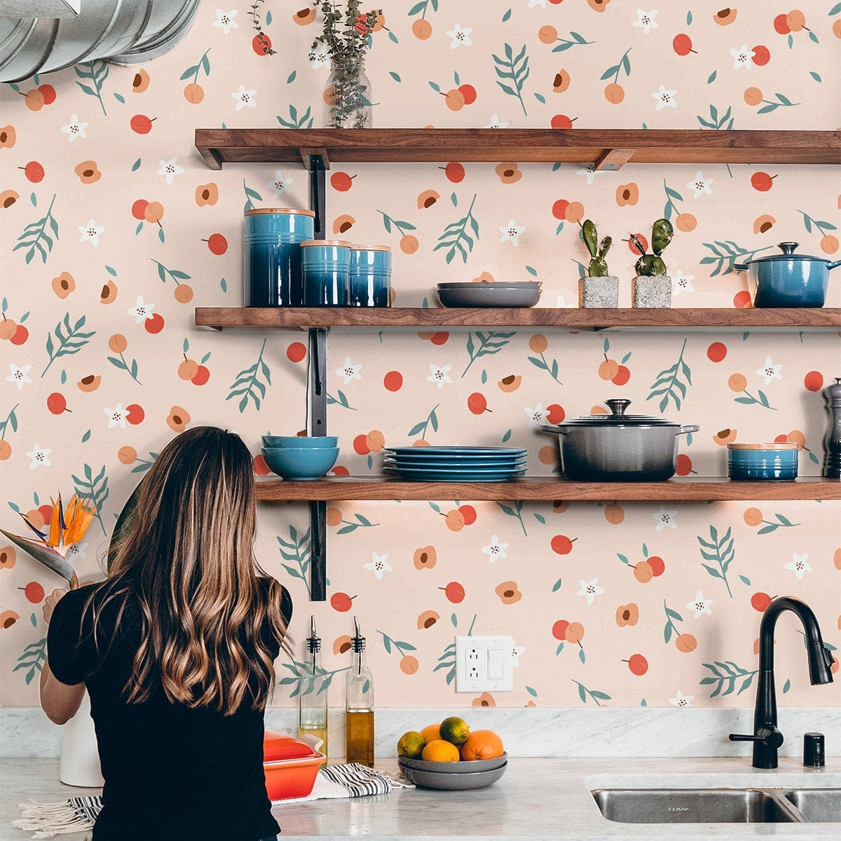 Peach Blossom Wallpaper | Adhesive Wallpaper | Peel And Stick Wallpaper | Removable Wallpaper | Wall Paper Peel And Stick Wall Mural 2317 - JamesAndColors