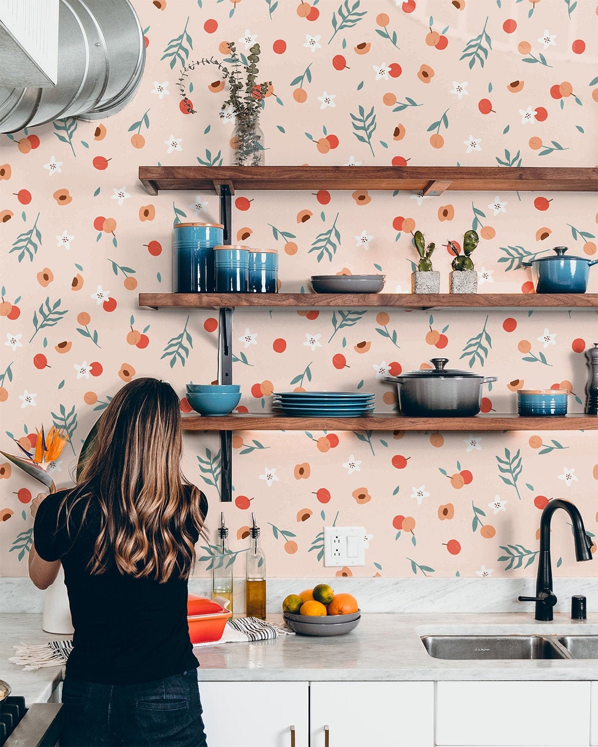 Peach Blossom Wallpaper | Adhesive Wallpaper | Peel And Stick Wallpaper | Removable Wallpaper | Wall Paper Peel And Stick Wall Mural 2317 - JamesAndColors