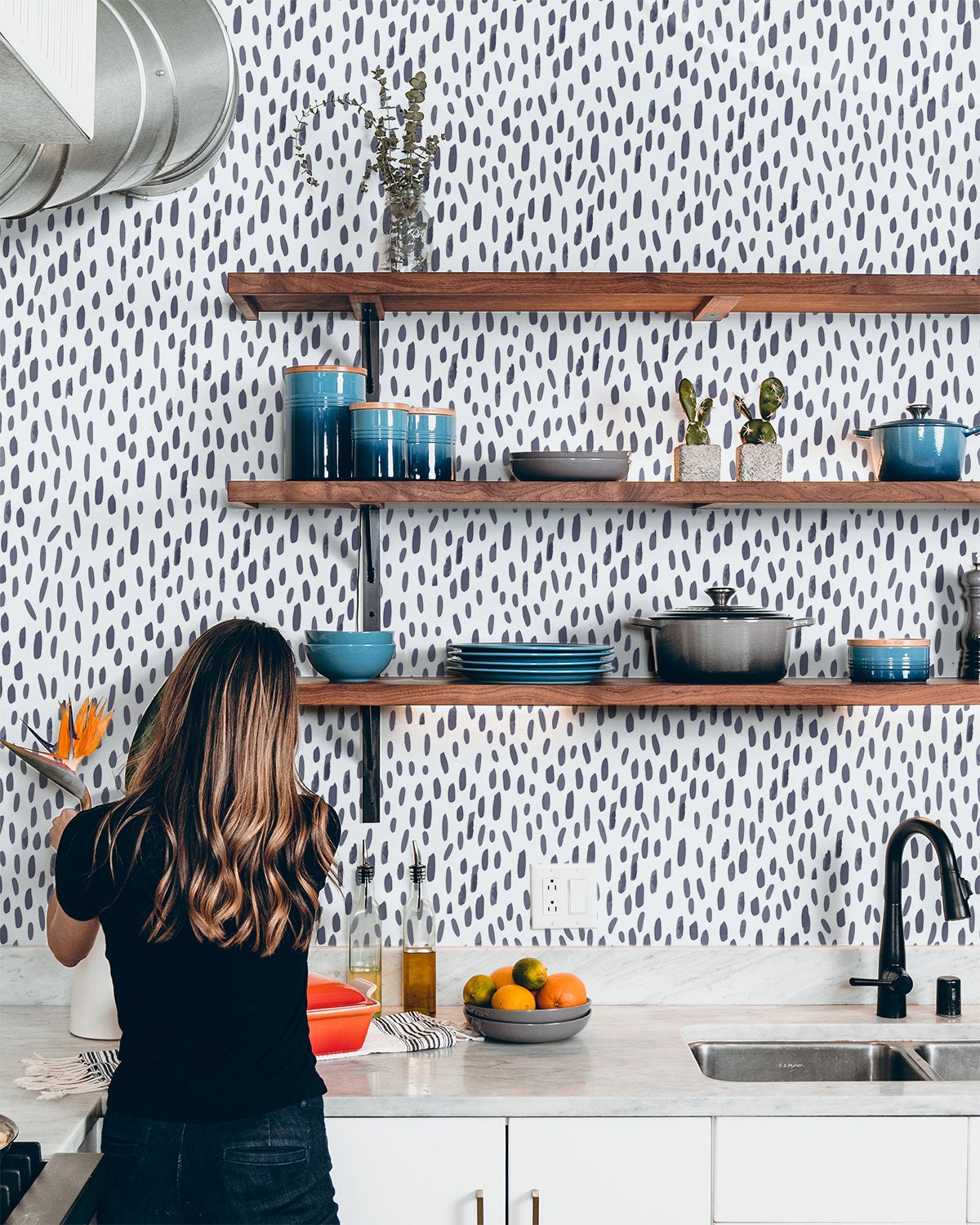 Blue Drawn Line Wallpaper | Removable Wallpaper | Peel And Stick Wallpaper | Adhesive Wallpaper | Wall Paper Peel And Stick Wall Mural 2313 - JamesAndColors