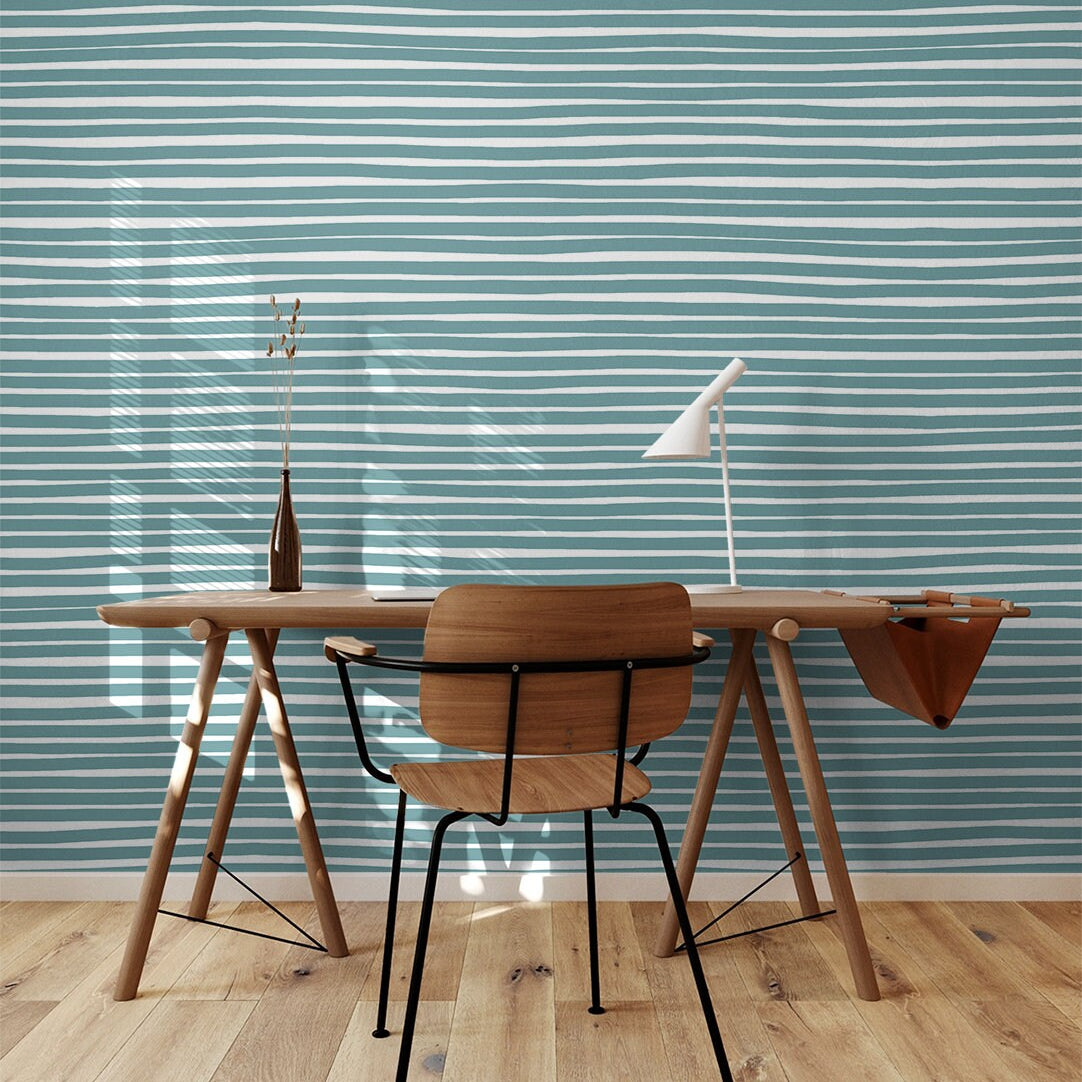 Teal Drawn Line Wallpaper | Removable Wallpaper | Peel And Stick Wallpaper | Adhesive Wallpaper | Wall Paper Peel And Stick Wall Mural 2312 - JamesAndColors