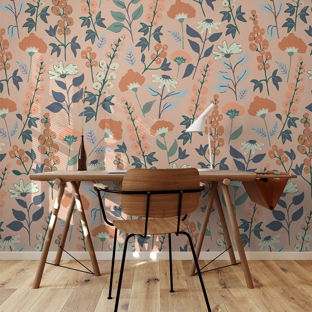 Wildflower Floral Wallpaper | Removable Wallpaper | Peel And Stick Wallpaper | Adhesive Wallpaper | Wall Paper Peel Stick Wall Mural 2310 - JamesAndColors