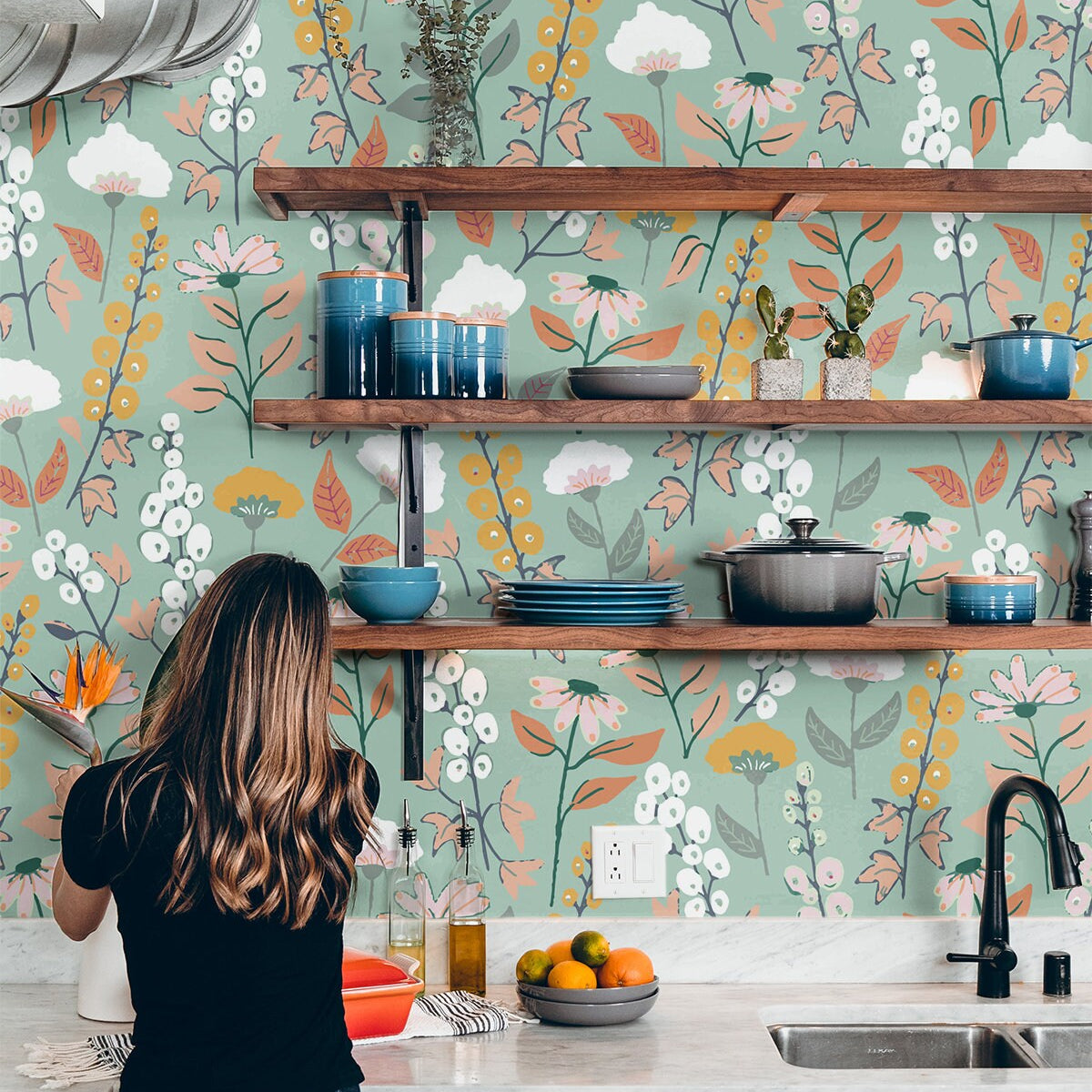 Wildflower Floral Wallpaper | Removable Wallpaper | Peel And Stick Wallpaper | Adhesive Wallpaper | Wall Paper Peel Stick Wall Mural 2308 - JamesAndColors