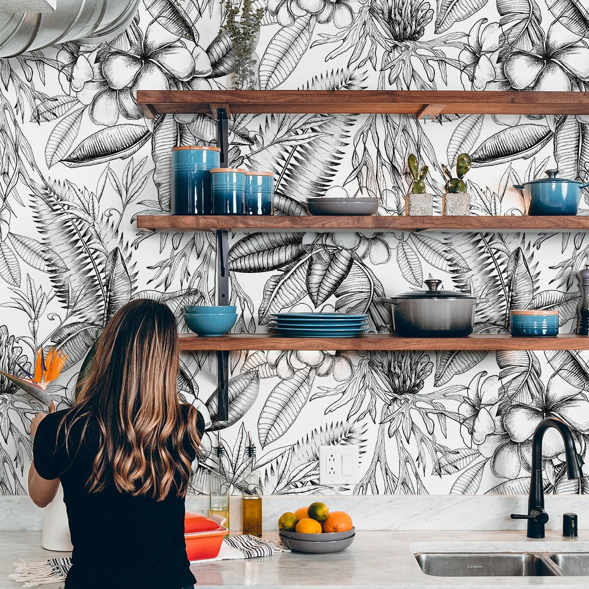 Black White Tropical Wallpaper | Removable Wallpaper | Peel And Stick Wallpaper | Wall Mural Wallpaper | Wall Paper Peel And Stick 2334 - JamesAndColors