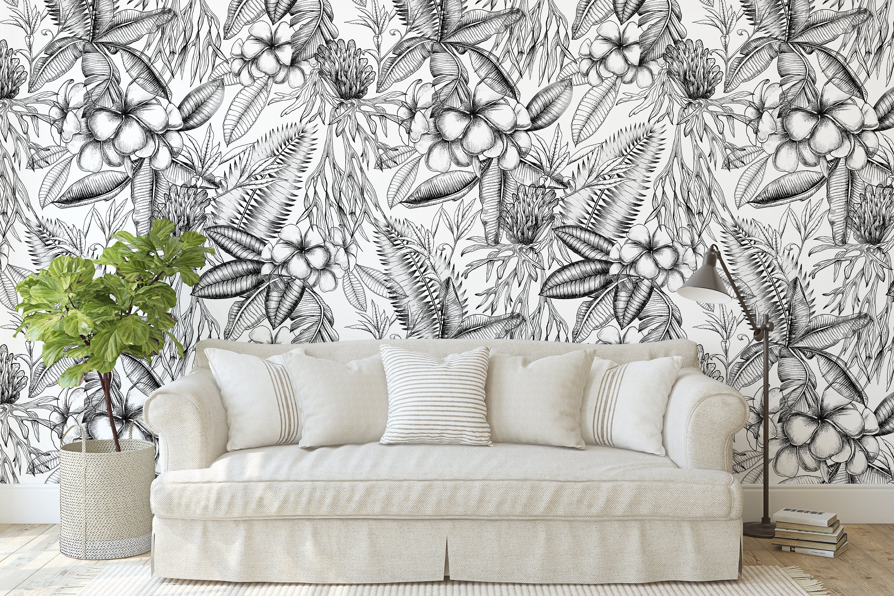 Black White Tropical Wallpaper | Removable Wallpaper | Peel And Stick Wallpaper | Wall Mural Wallpaper | Wall Paper Peel And Stick 2334 - JamesAndColors