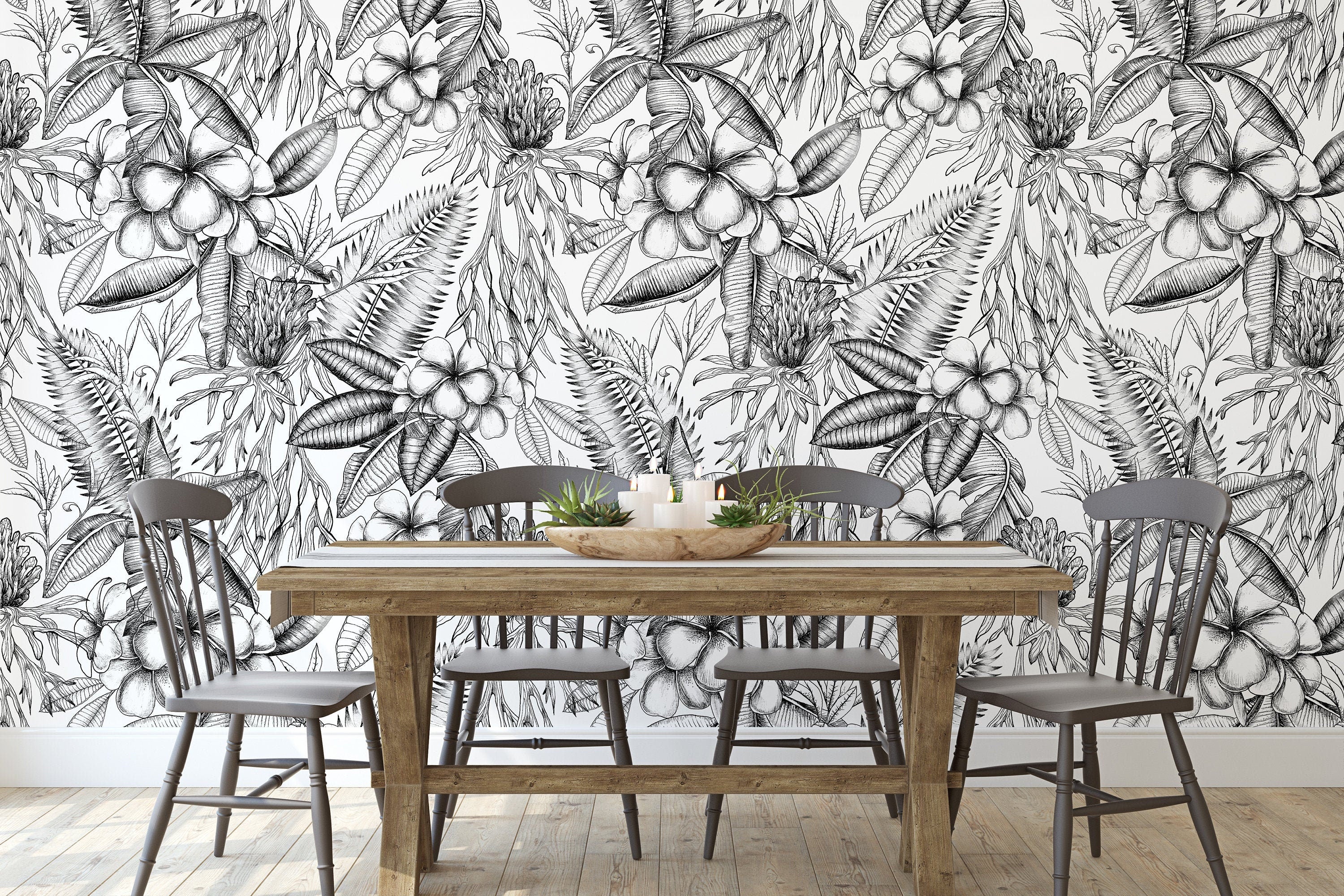 Black White Tropical Wallpaper | Removable Wallpaper | Peel And Stick Wallpaper | Wall Mural Wallpaper | Wall Paper Peel And Stick 2334 - JamesAndColors
