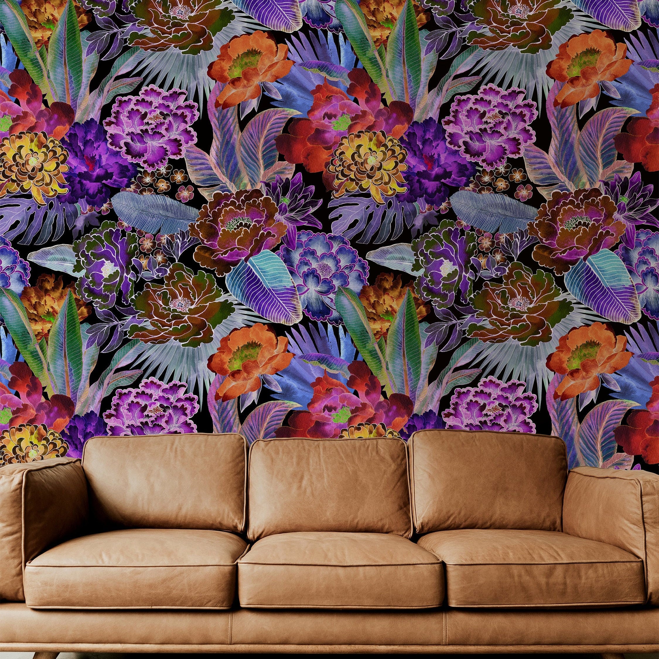 Dark Colorful Tropical Wallpaper | Removable Wallpaper | Peel And Stick Wallpaper | Wall Mural Wallpaper | Wall Paper Peel And Stick 2333 - JamesAndColors