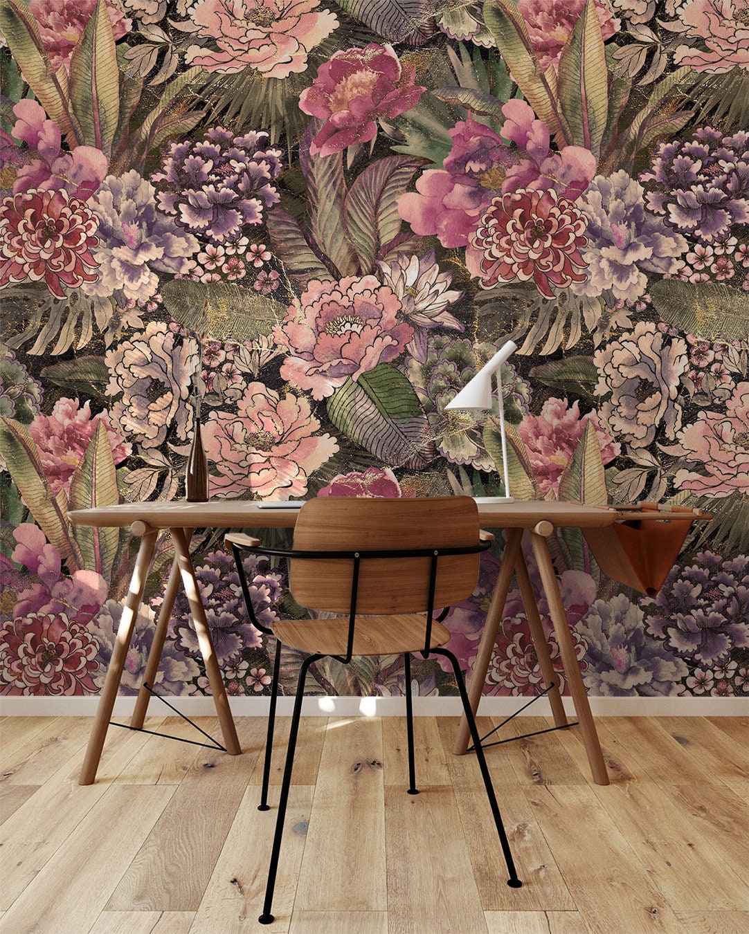 Dark Pink Floral Wallpaper | Removable Wallpaper | Peel And Stick Wallpaper | Wall Mural Wallpaper | Wall Paper Peel And Stick Mural 2329 - JamesAndColors