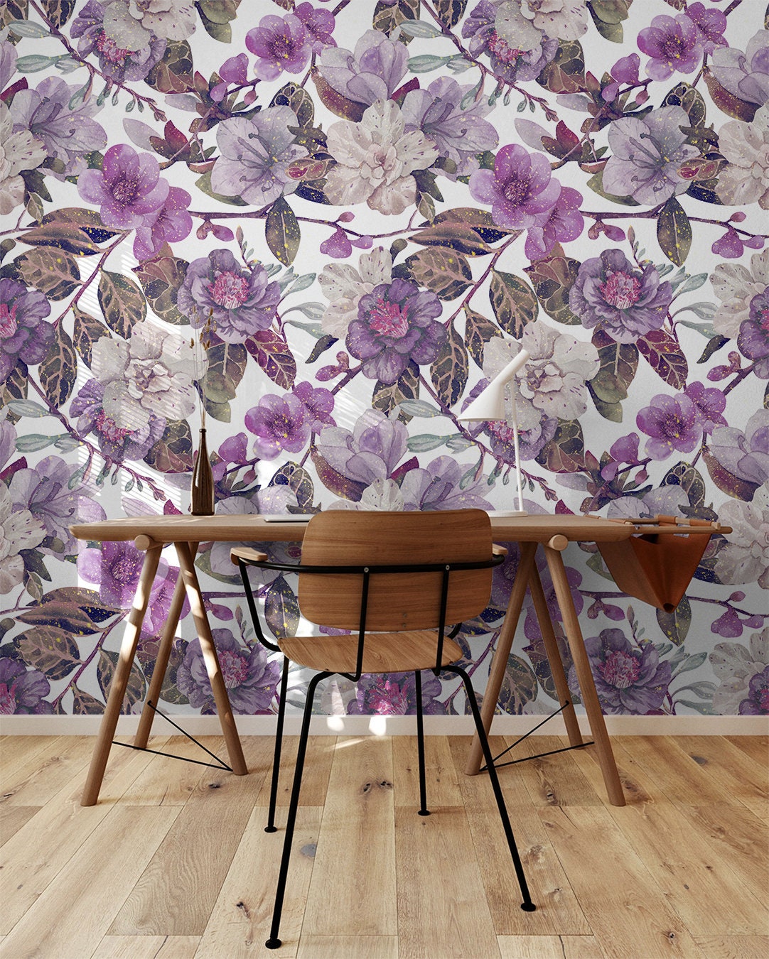Purple Tropical Floral Wallpaper | Removable Wallpaper | Peel And Stick Wallpaper | Wall Mural Wallpaper | Wall Paper Peel And Stick 2325 - JamesAndColors
