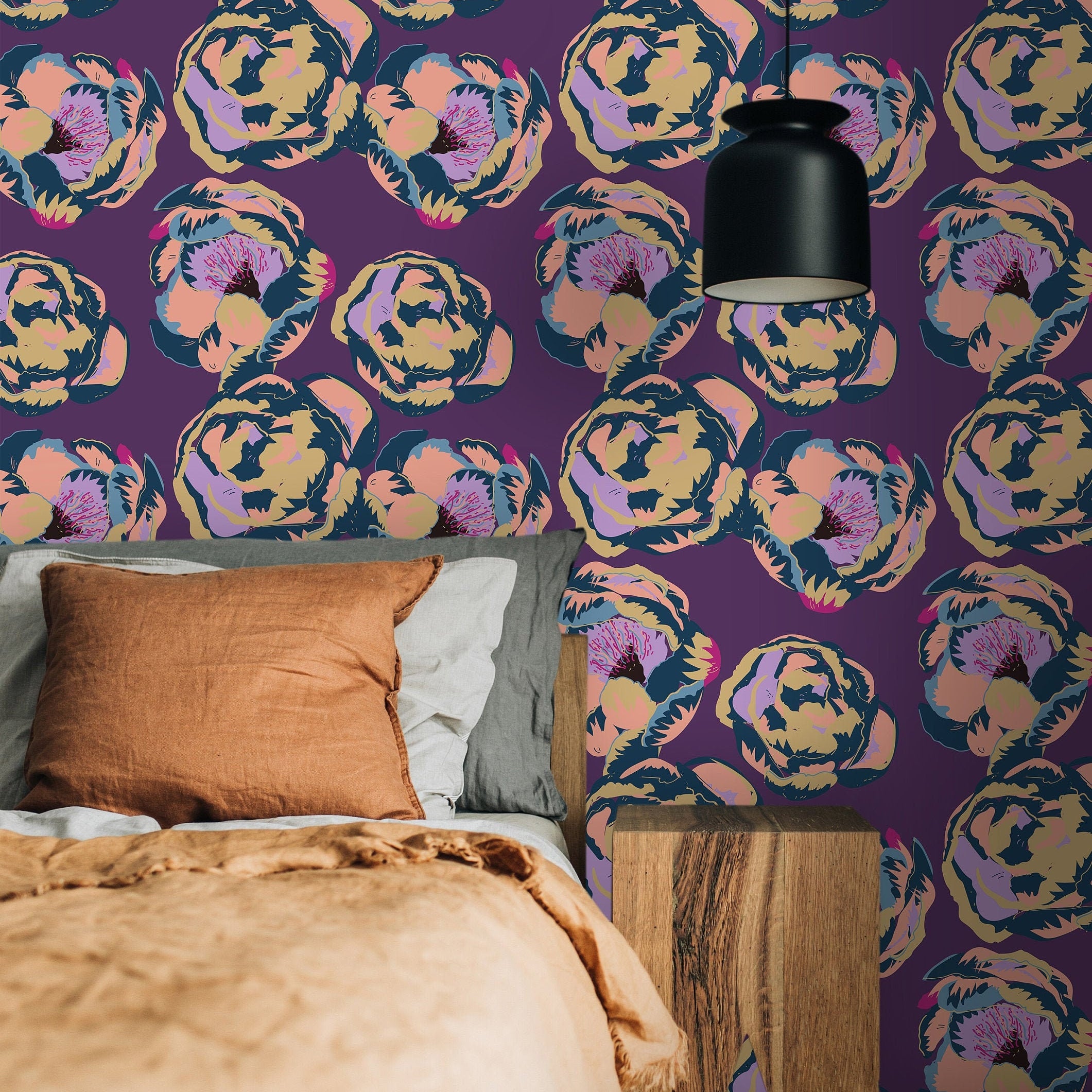 Violet Dark Floral Wallpaper | Wallpaper Peel and Stick | Removable Wallpaper | Peel and Stick Wallpaper | Wall Paper Peel And Stick | 2189 - JamesAndColors