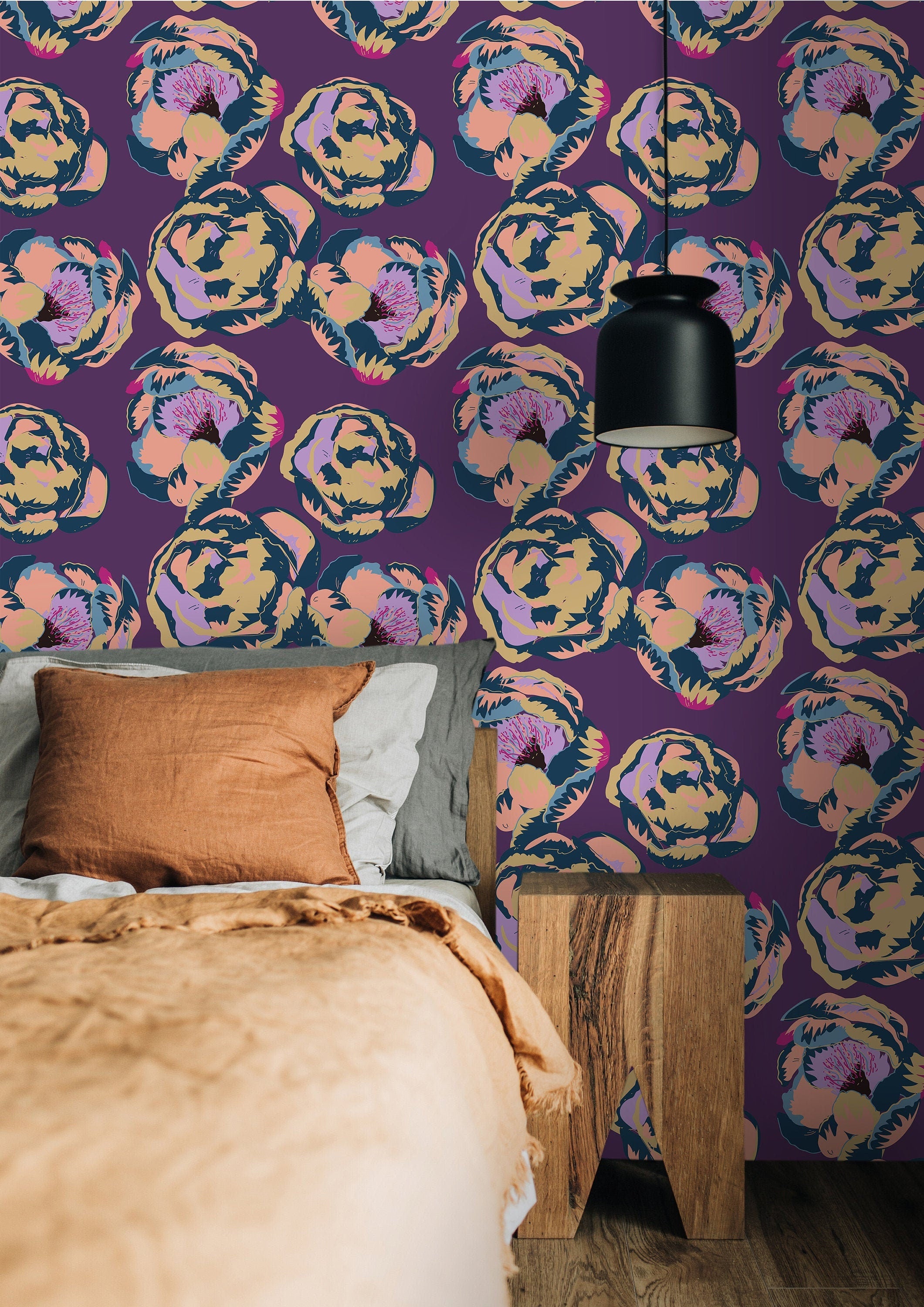 Violet Dark Floral Wallpaper | Wallpaper Peel and Stick | Removable Wallpaper | Peel and Stick Wallpaper | Wall Paper Peel And Stick | 2189 - JamesAndColors