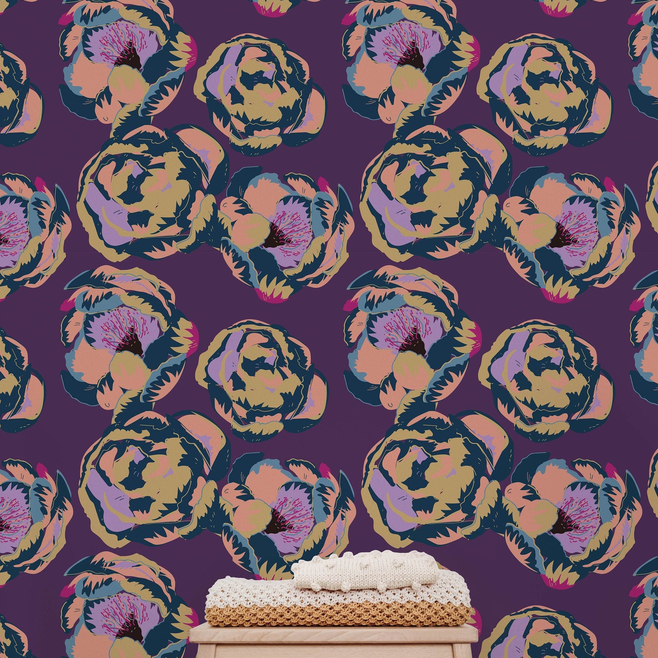 Violet Dark Floral Wallpaper | Wallpaper Peel and Stick | Removable Wallpaper | Peel and Stick Wallpaper | Wall Paper Peel And Stick | 2189 - JamesAndColors