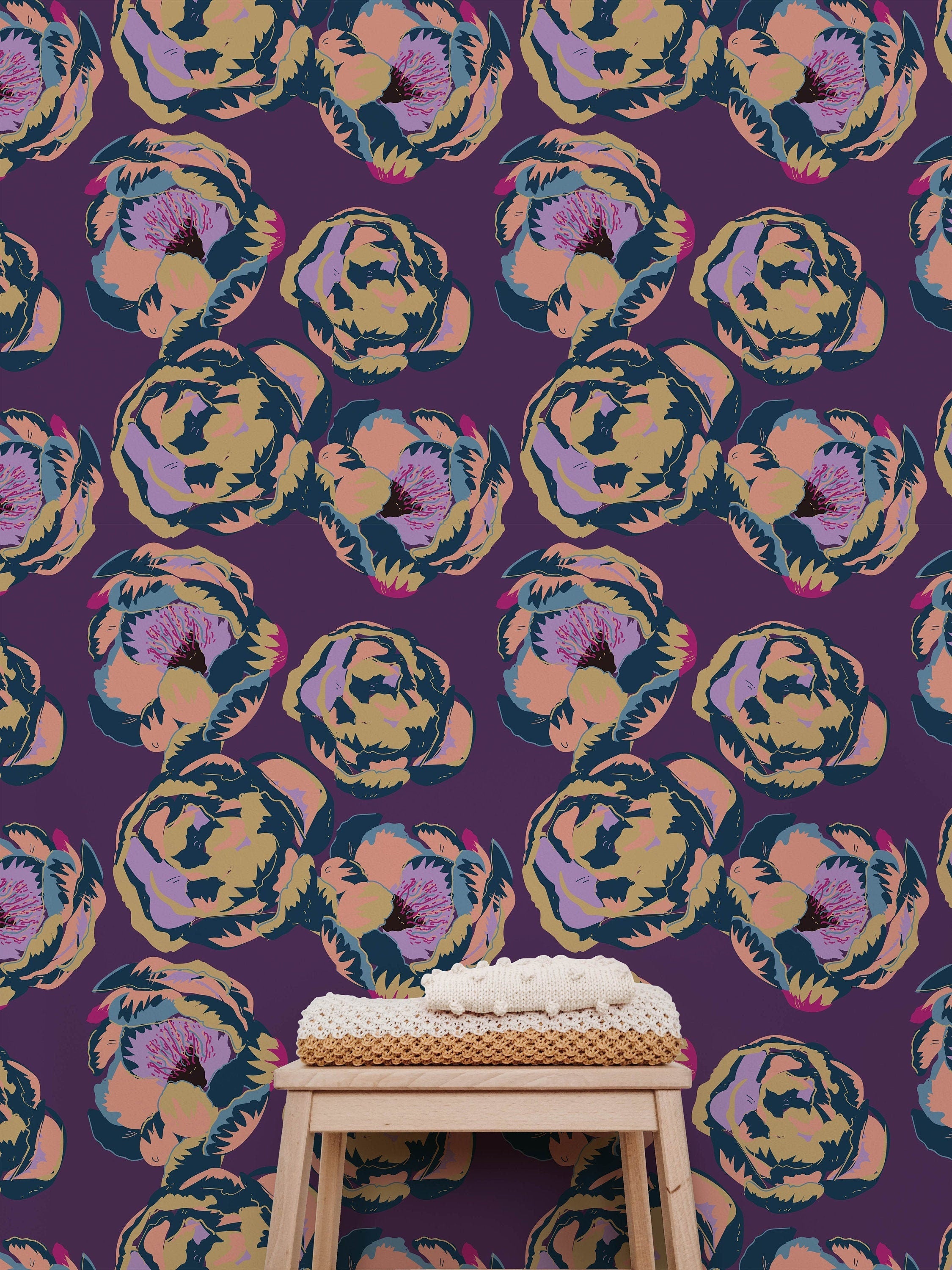 Violet Dark Floral Wallpaper | Wallpaper Peel and Stick | Removable Wallpaper | Peel and Stick Wallpaper | Wall Paper Peel And Stick | 2189 - JamesAndColors