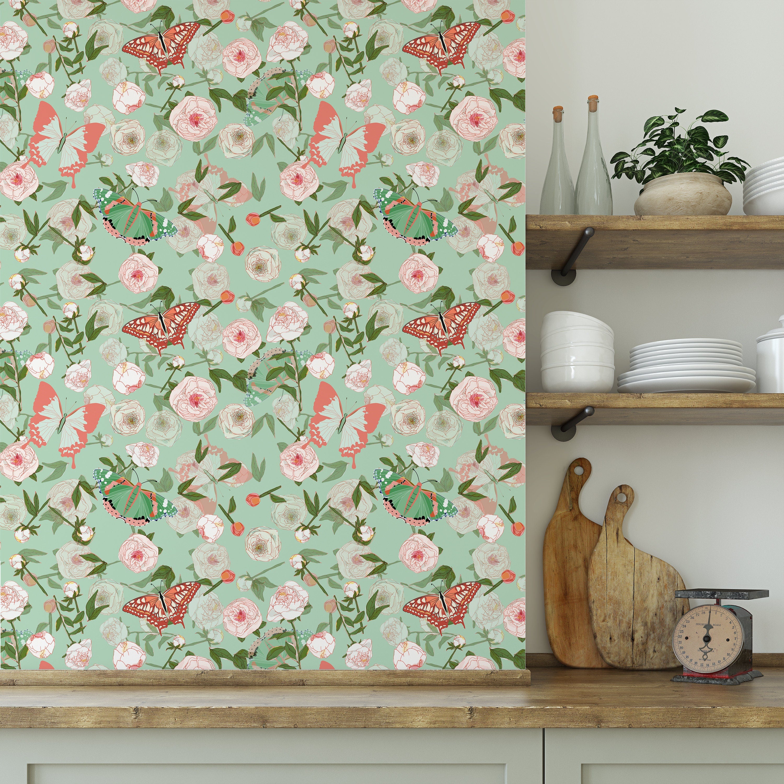 Butterfly Floral Wallpaper | Wallpaper Peel and Stick | Removable Wallpaper | Peel and Stick Wallpaper | Wall Paper Peel And Stick | 2286 - JamesAndColors