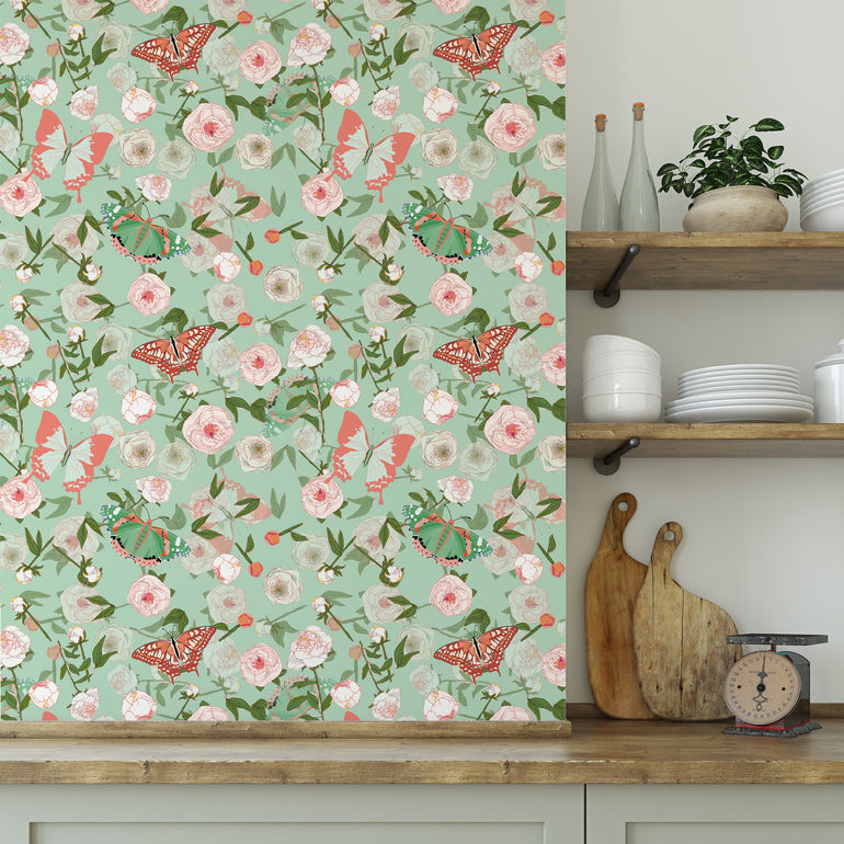Butterfly Floral Wallpaper | Wallpaper Peel and Stick | Removable ...