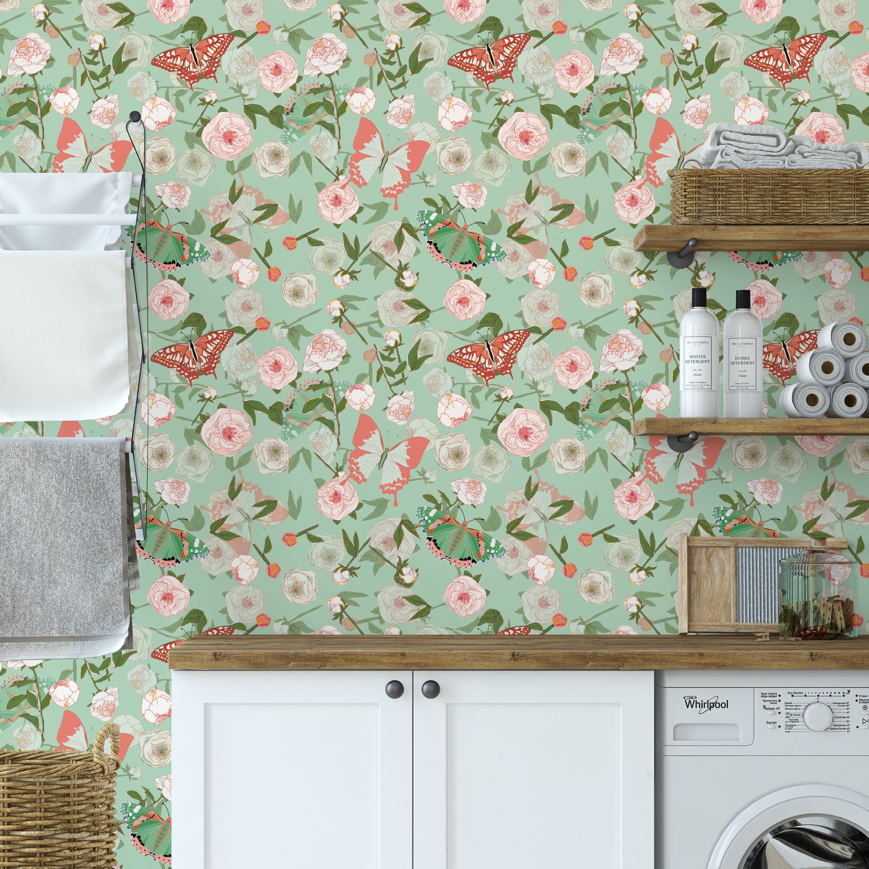 Butterfly Floral Wallpaper | Wallpaper Peel and Stick | Removable Wallpaper | Peel and Stick Wallpaper | Wall Paper Peel And Stick | 2286 - JamesAndColors