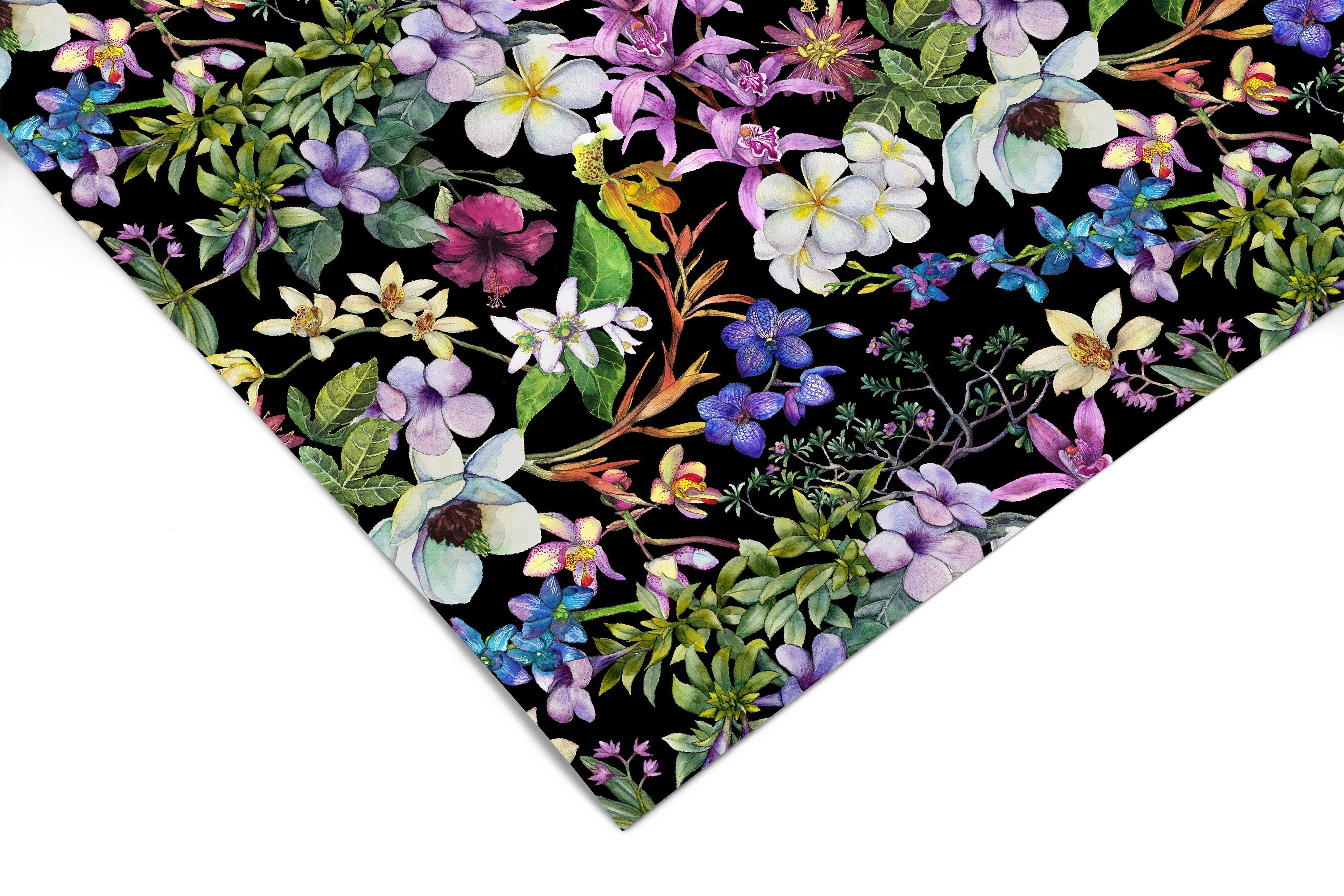 Dark Tropical Floral Contact Paper | Peel And Stick Wallpaper | Removable Wallpaper | Shelf Liner | Drawer Liner | Peel and Stick Paper 462