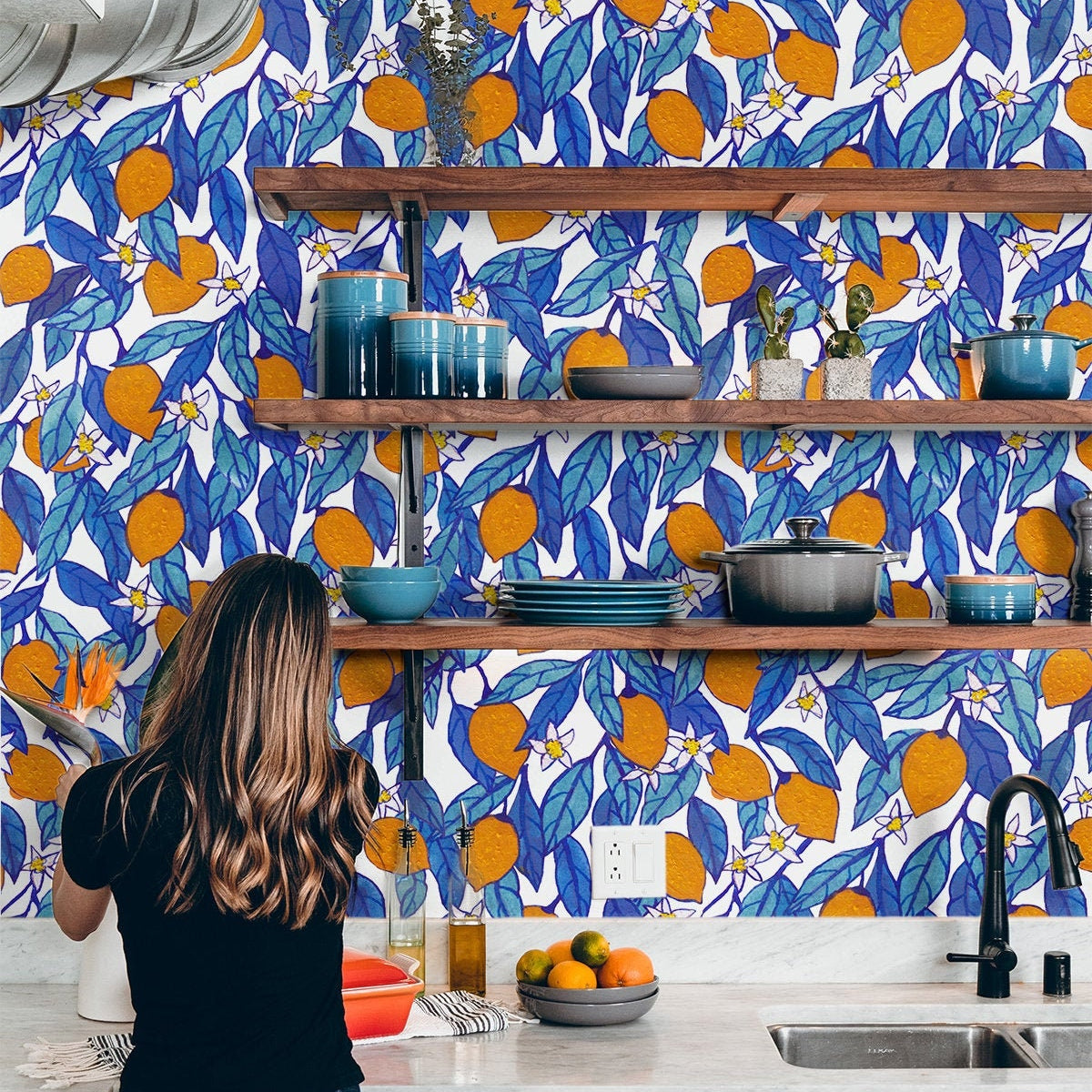 Painted Orange Leaf Wallpaper | Removable Wallpaper | Peel And Stick Wallpaper | Adhesive Wallpaper | Wall Paper Peel Stick Wall Mural 2357 - JamesAndColors