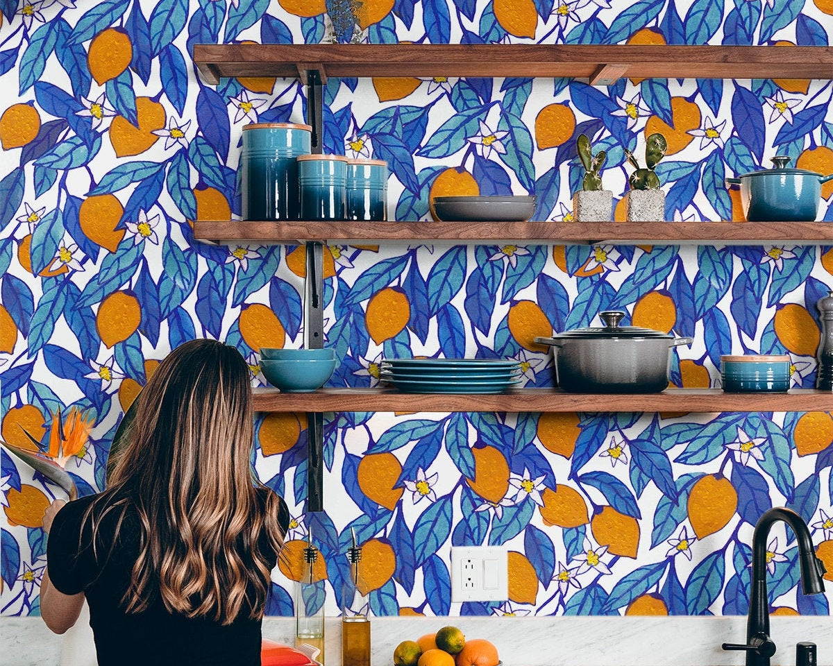 Painted Orange Leaf Wallpaper | Removable Wallpaper | Peel And Stick Wallpaper | Adhesive Wallpaper | Wall Paper Peel Stick Wall Mural 2357 - JamesAndColors