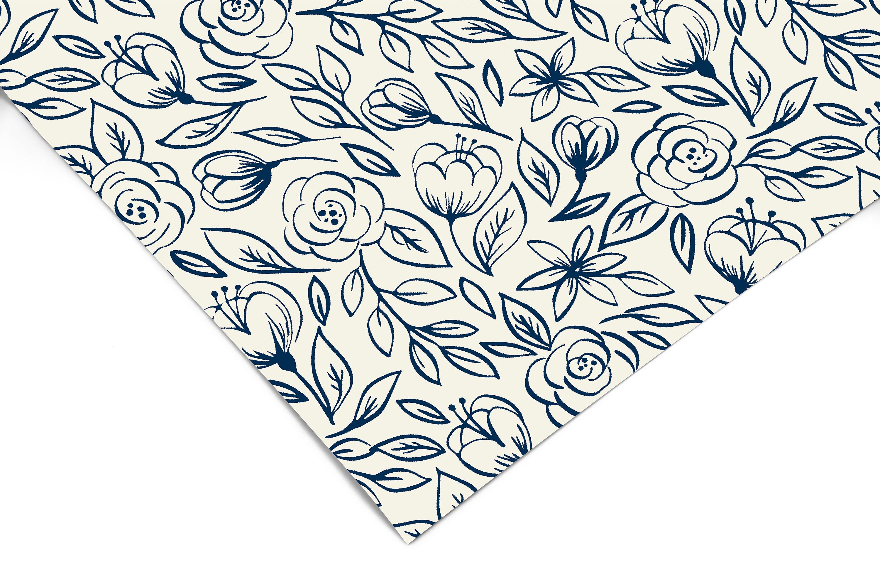 Navy Cream Rose Contact Paper | Peel And Stick Wallpaper | Removable Wallpaper | Shelf Liner | Drawer Liner | Peel and Stick Paper 478 - JamesAndColors