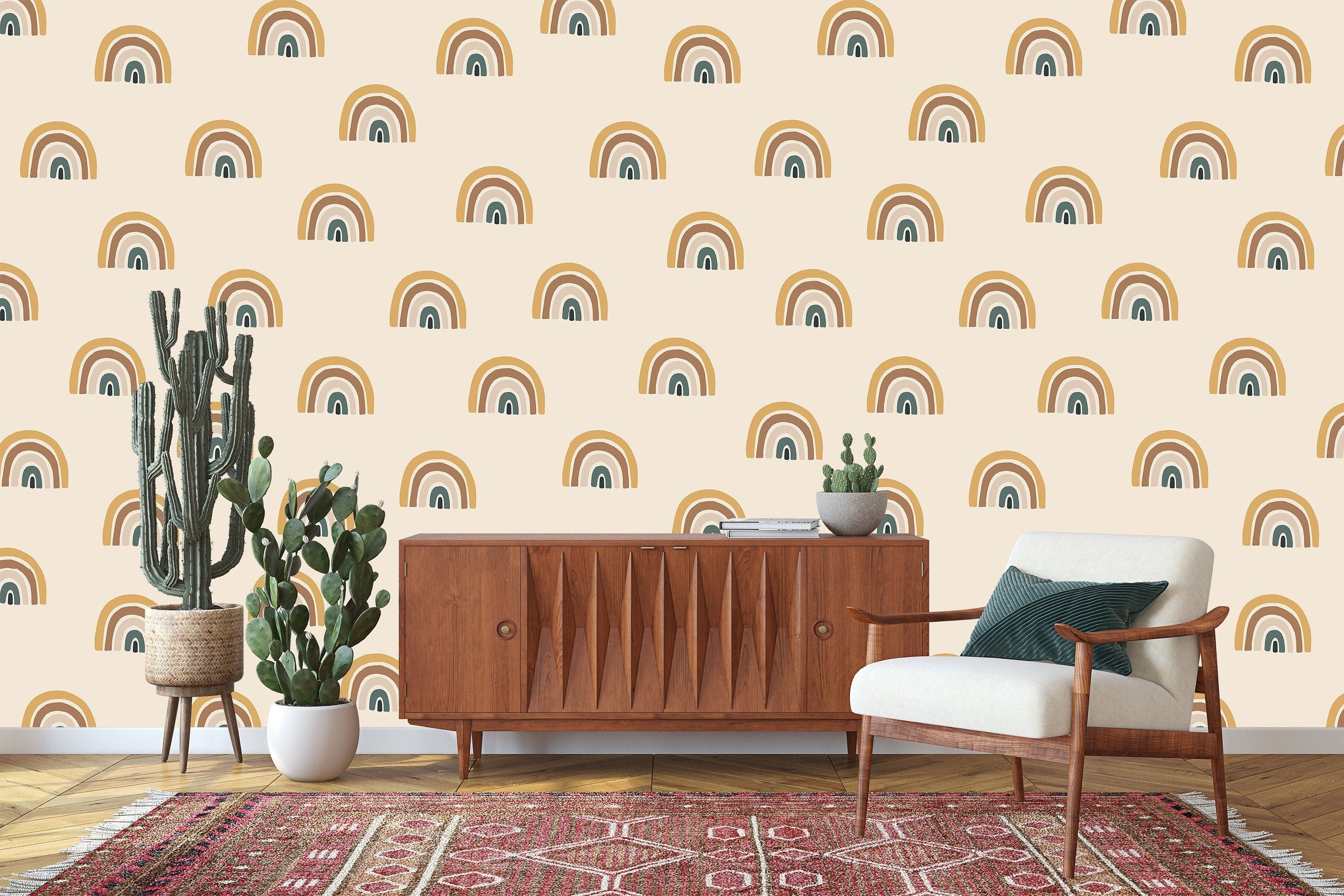 Desert Boho Rainbow Wallpaper | Removable Wallpaper | Peel And Stick Wallpaper | Adhesive Wallpaper | Wall Paper Peel Stick Wall Mural 2370 - JamesAndColors