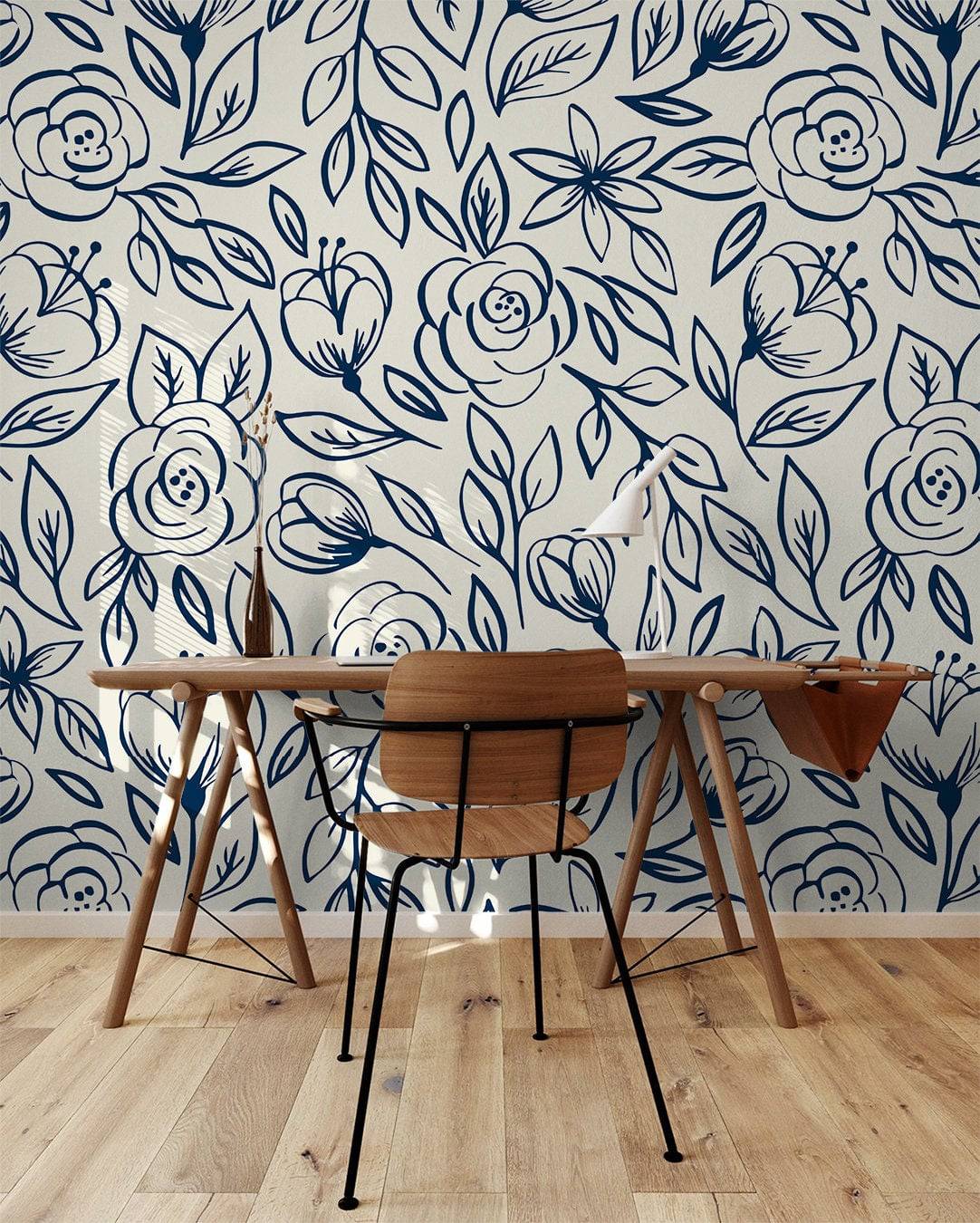 Navy Rose Floral Wallpaper | Removable Wallpaper | Peel And Stick Wallpaper | Adhesive Wallpaper | Wall Paper Peel Stick Wall Mural 2361 - JamesAndColors