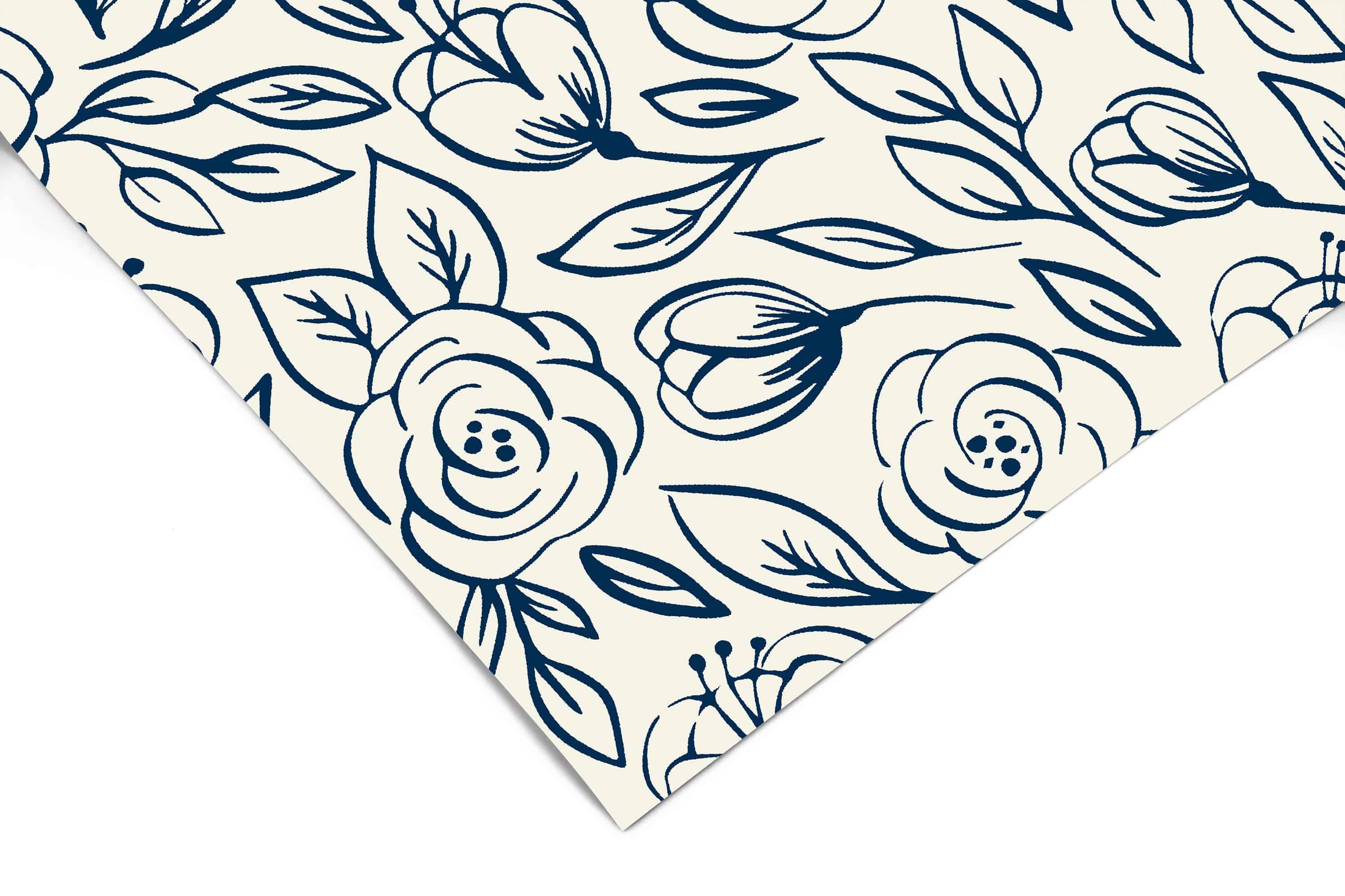 Navy Rose Floral Wallpaper | Removable Wallpaper | Peel And Stick Wallpaper | Adhesive Wallpaper | Wall Paper Peel Stick Wall Mural 2361 - JamesAndColors
