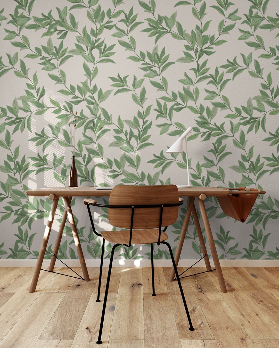 Beige Green Foliage Wallpaper | Removable Wallpaper | Peel And Stick Wallpaper | Adhesive Wallpaper | Wall Paper Peel Stick Wall Mural 2374 - JamesAndColors
