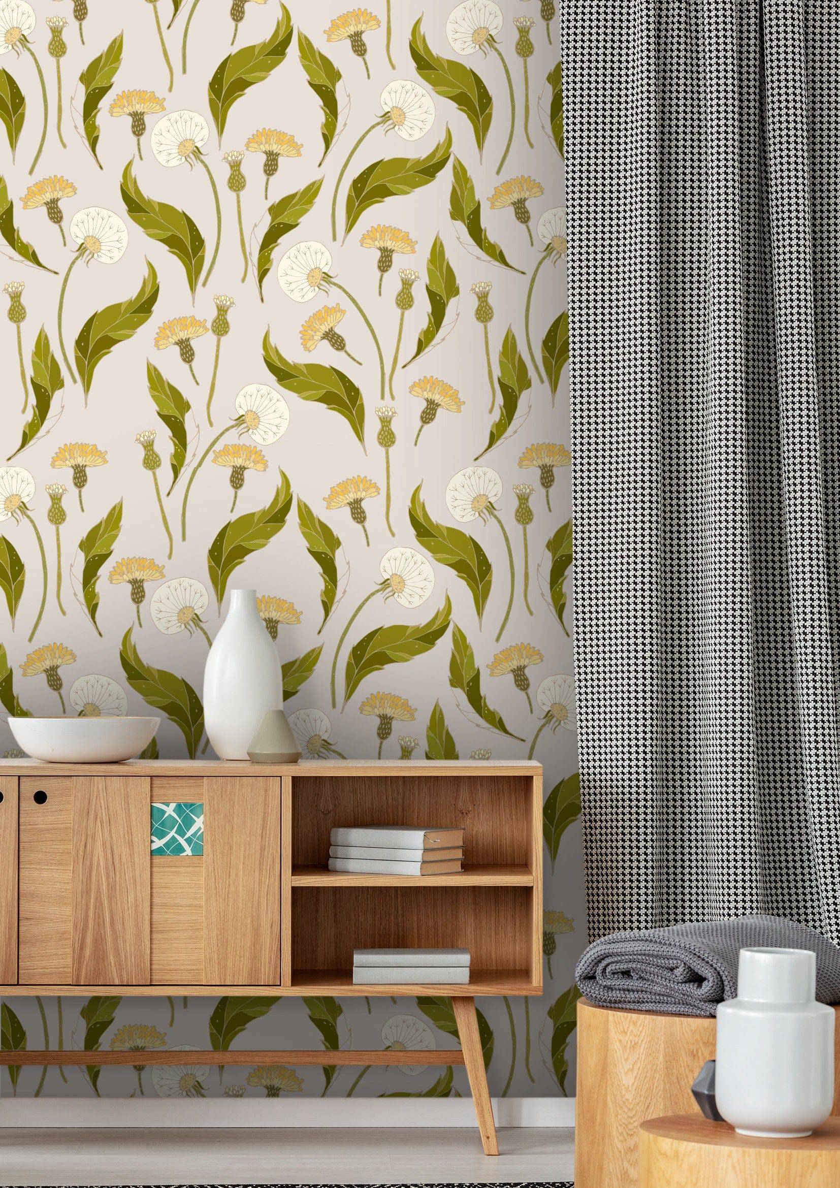 Dandelion Floral Wallpaper | Wallpaper Peel and Stick | Removable Wallpaper | Peel and Stick Wallpaper | Wall Paper Peel And Stick 2094 - JamesAndColors