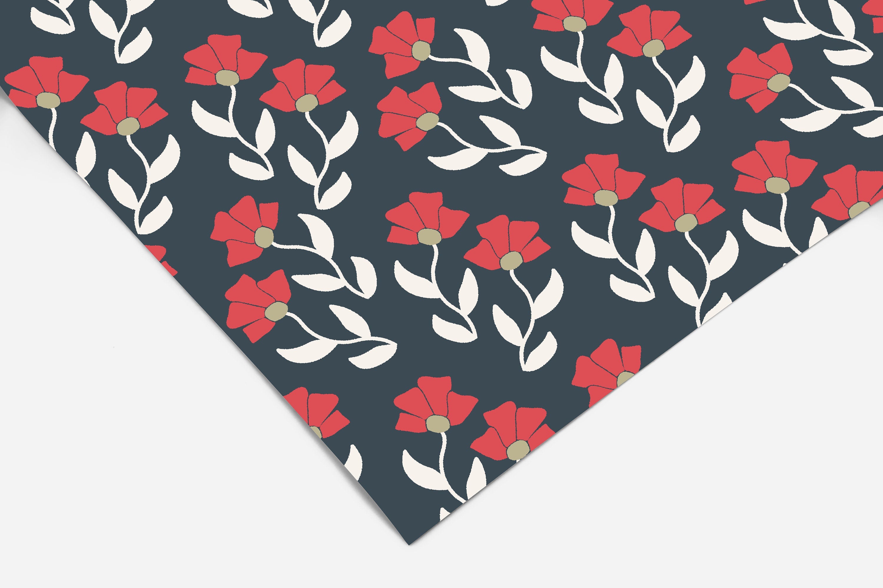 Navy Red Floral Contact Paper Peel And Stick Wallpaper | Removable Wallpaper | Shelf Liner | Drawer Liner | Peel and Stick Paper 167