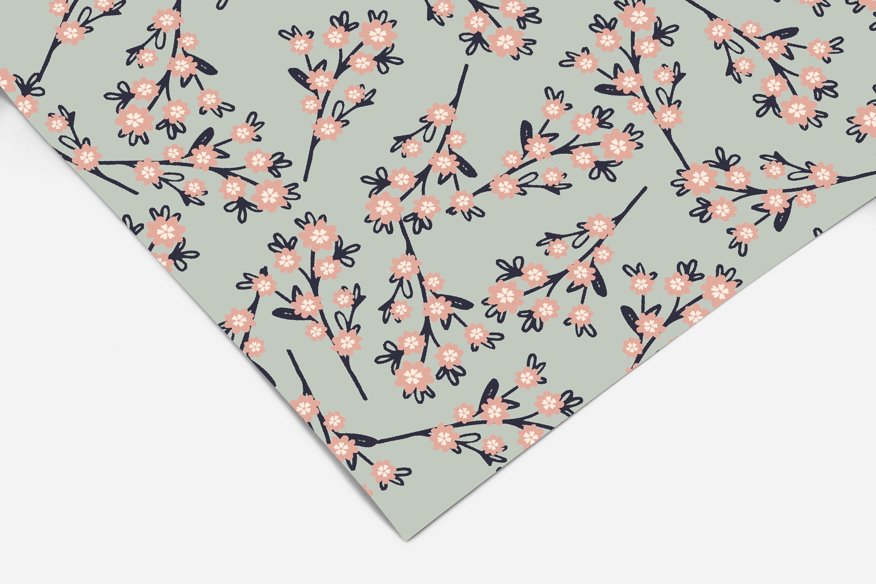 Sage and Pink Floral Contact Paper | Peel And Stick Wallpaper | Removable Wallpaper | Shelf Liner | Drawer Liner | Peel and Stick Paper 186