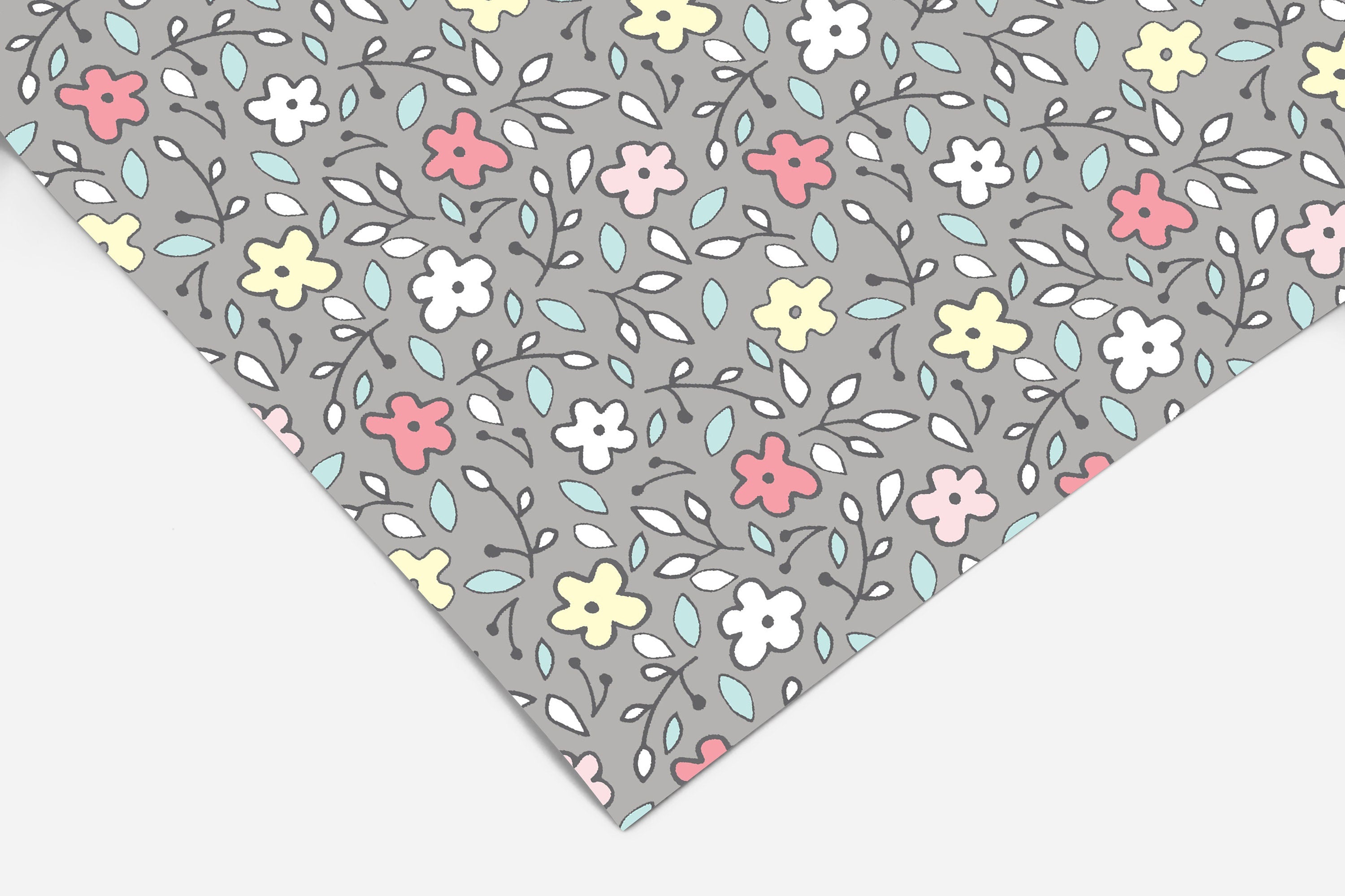 Gray With Floral Contact Paper | Peel And Stick Wallpaper | Removable Wallpaper | Shelf Liner | Drawer Liner | Peel and Stick Paper 193