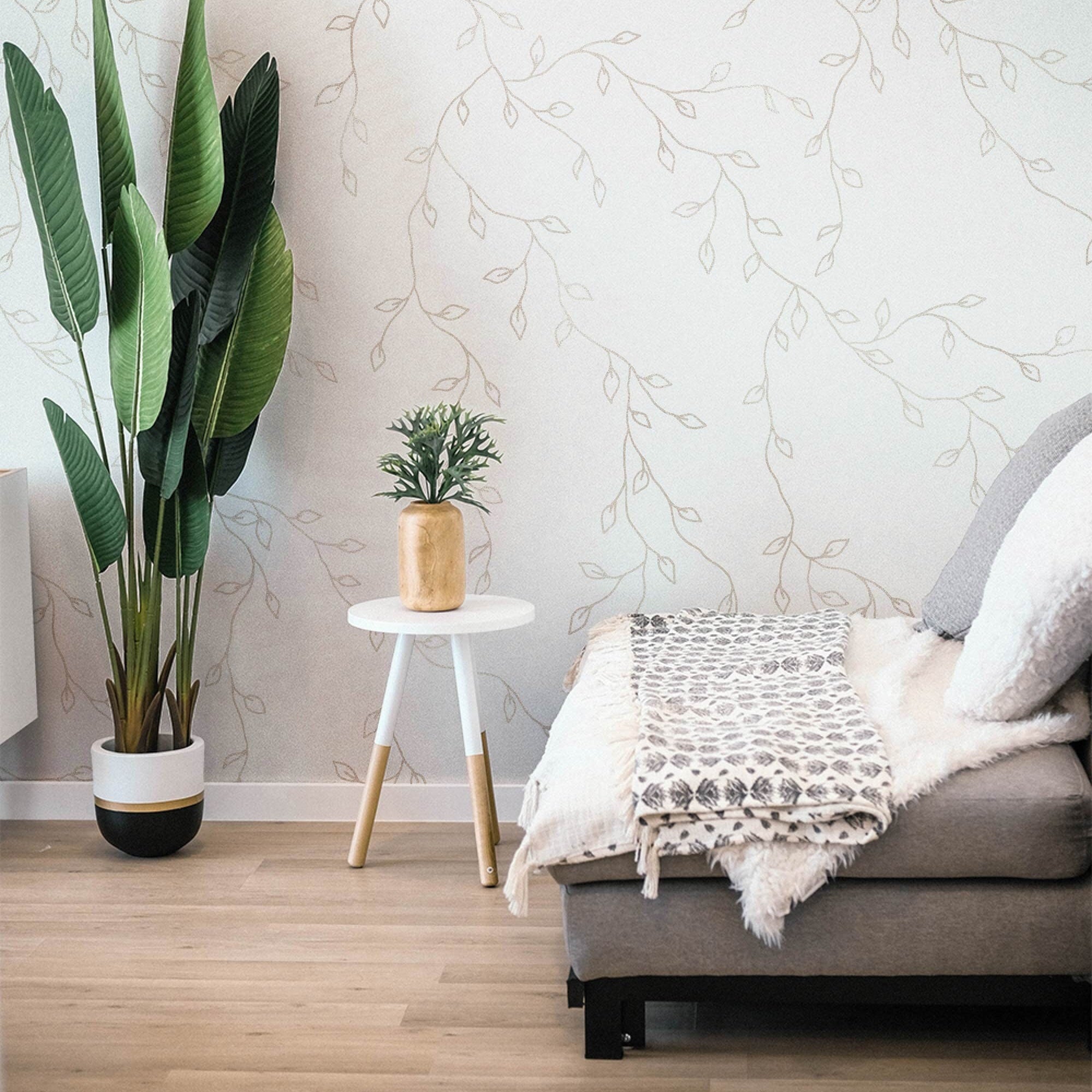 Ivory Floral Leaf Wallpaper | Wallpaper Peel and Stick | Removable Wallpaper | Wall Paper Peel And Stick | Wall Mural | Wall Decor 130 - JamesAndColors