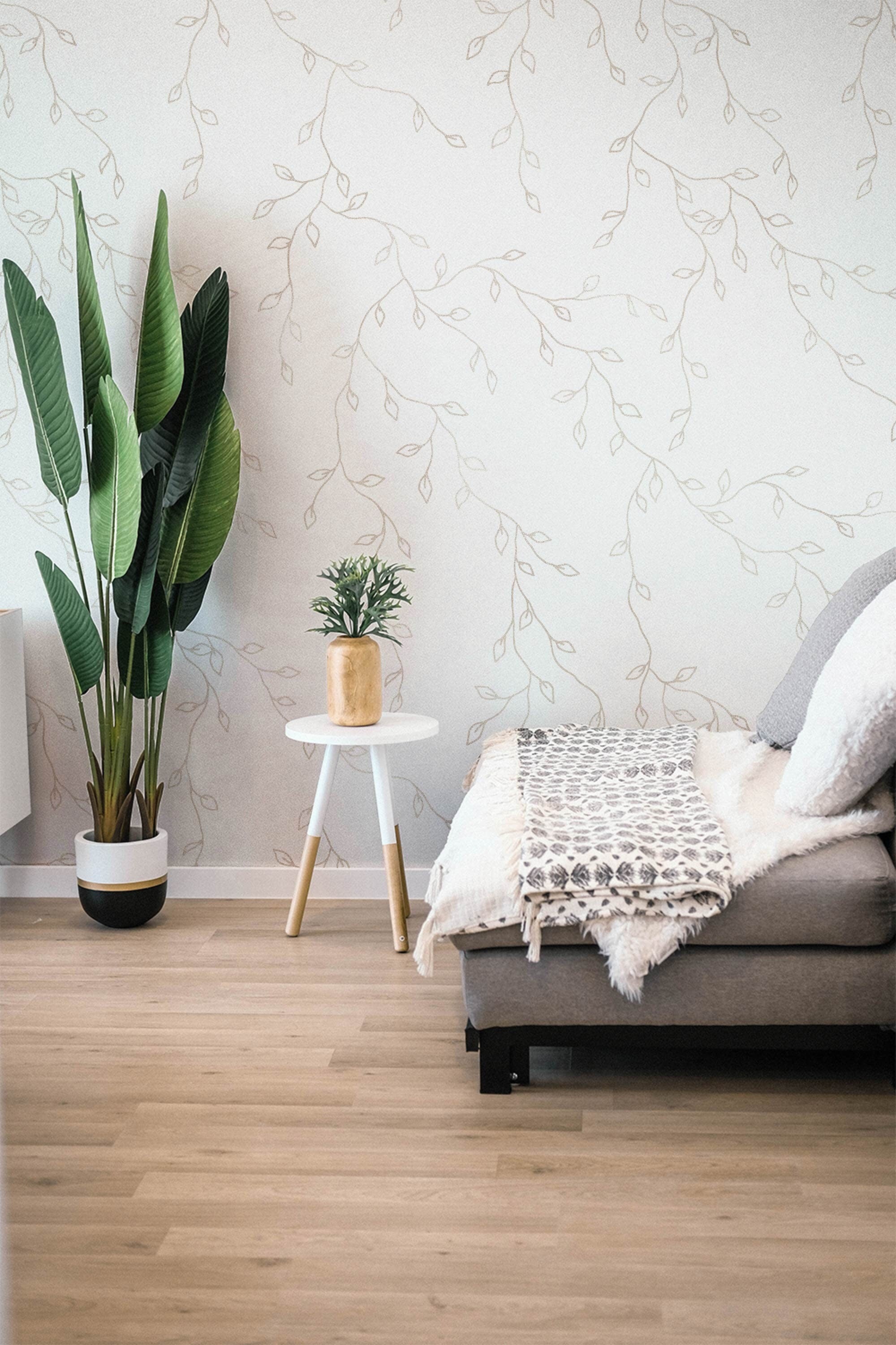 Ivory Floral Leaf Wallpaper | Wallpaper Peel and Stick | Removable Wallpaper | Wall Paper Peel And Stick | Wall Mural | Wall Decor 130 - JamesAndColors