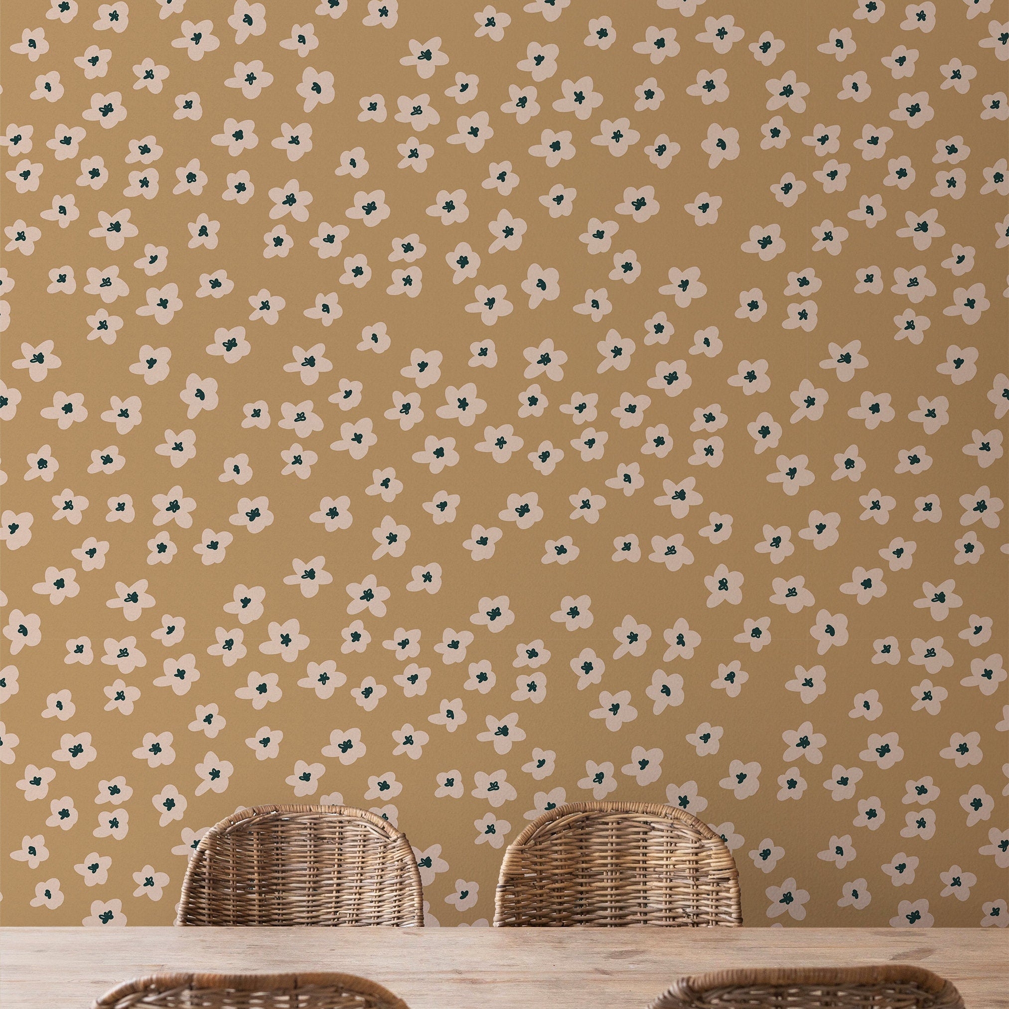 Khaki Flower Wallpaper | Wallpaper Peel and Stick | Removable Wallpaper | Wall Paper Peel And Stick | Wall Mural | Wall Decor 147 - JamesAndColors