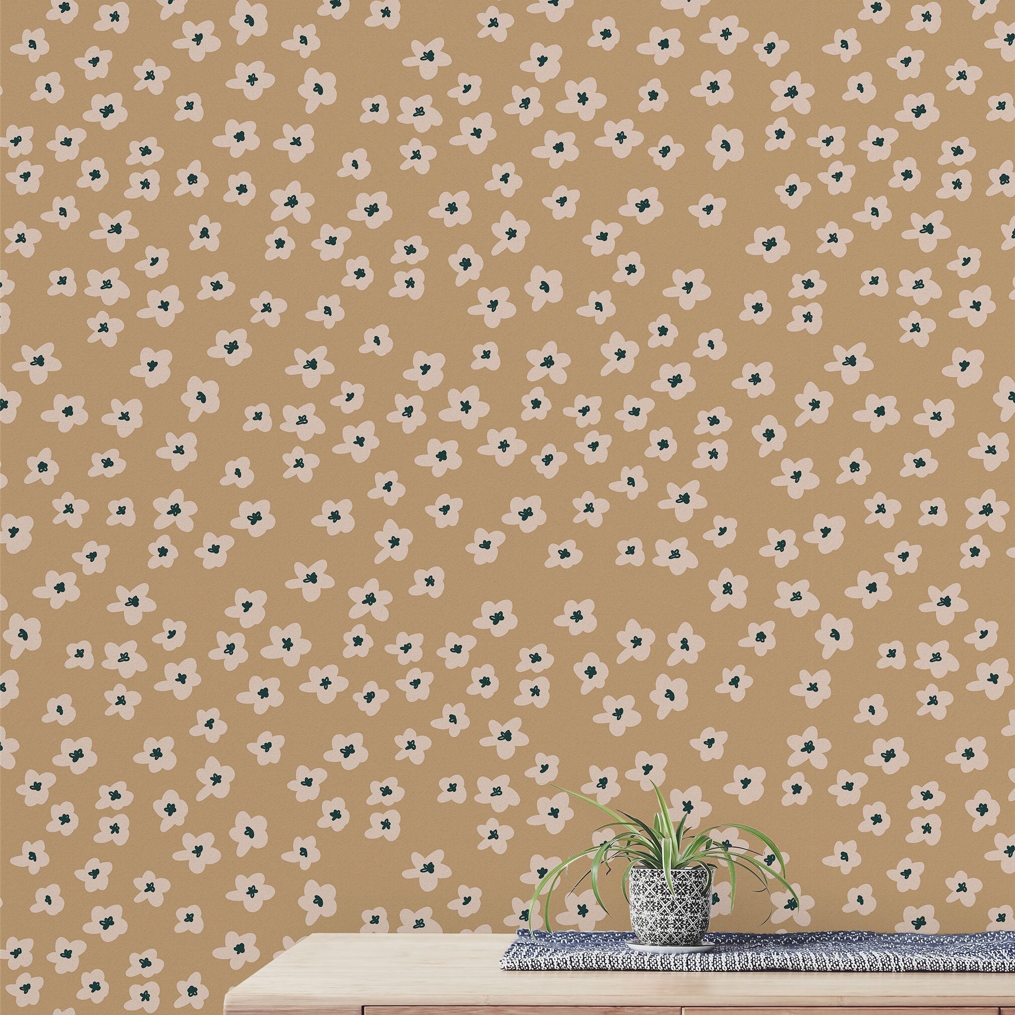 Khaki Flower Wallpaper | Wallpaper Peel and Stick | Removable Wallpaper | Wall Paper Peel And Stick | Wall Mural | Wall Decor 147 - JamesAndColors
