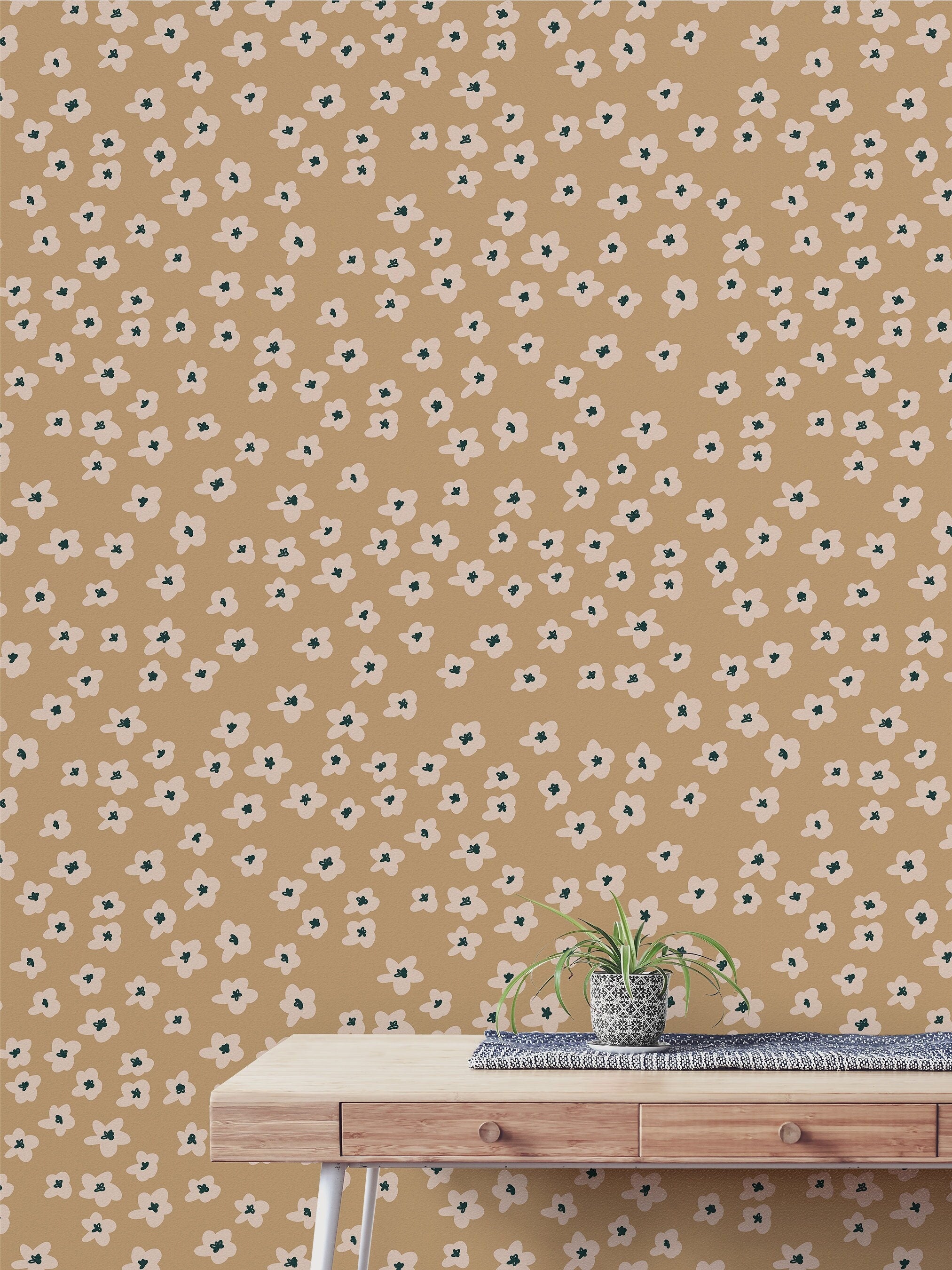 Khaki Flower Wallpaper | Wallpaper Peel and Stick | Removable Wallpaper | Wall Paper Peel And Stick | Wall Mural | Wall Decor 147 - JamesAndColors