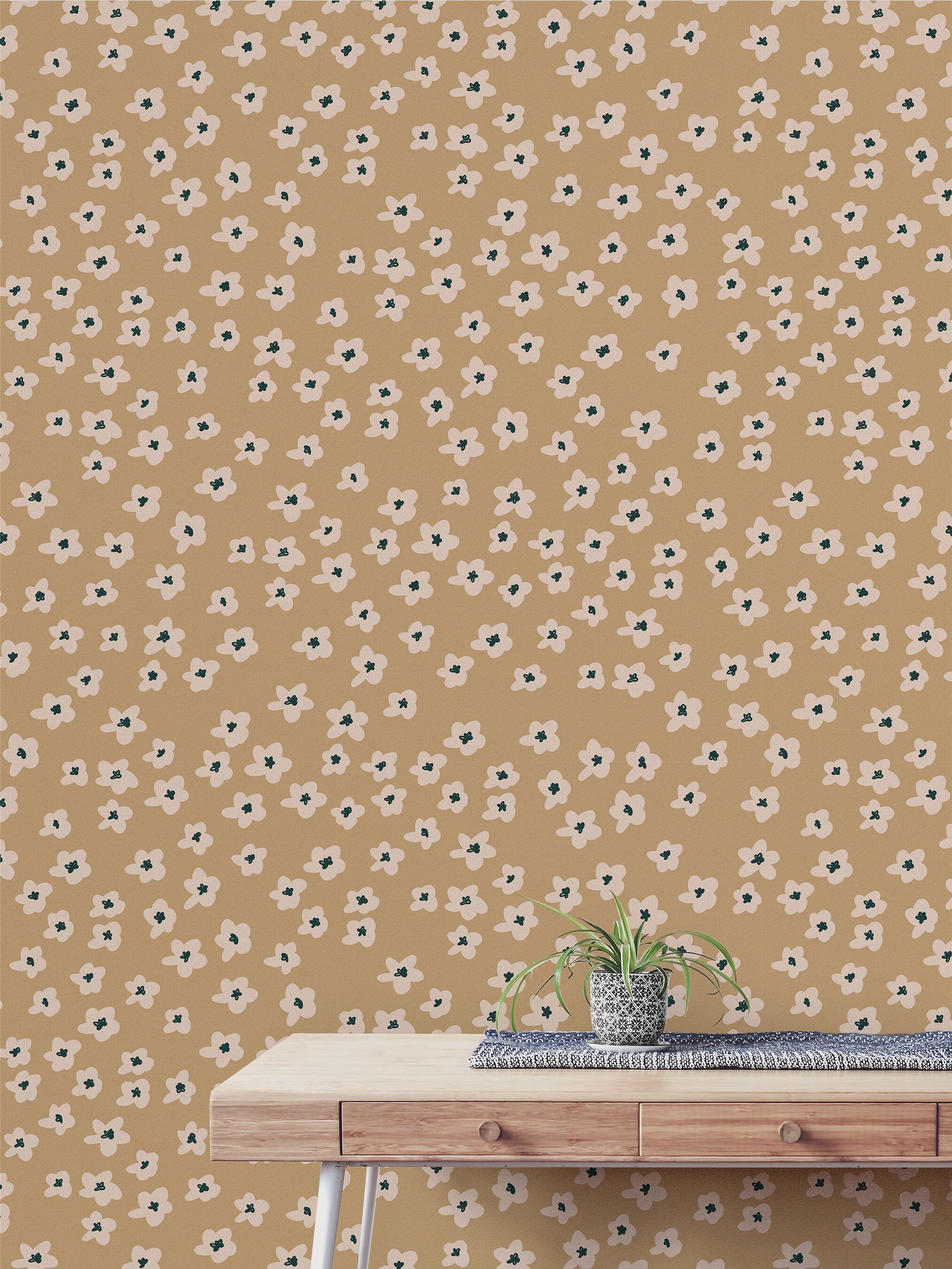 Khaki Flower Wallpaper | Wallpaper Peel and Stick | Removable Wallpaper | Wall Paper Peel And Stick | Wall Mural | Wall Decor 147 - JamesAndColors