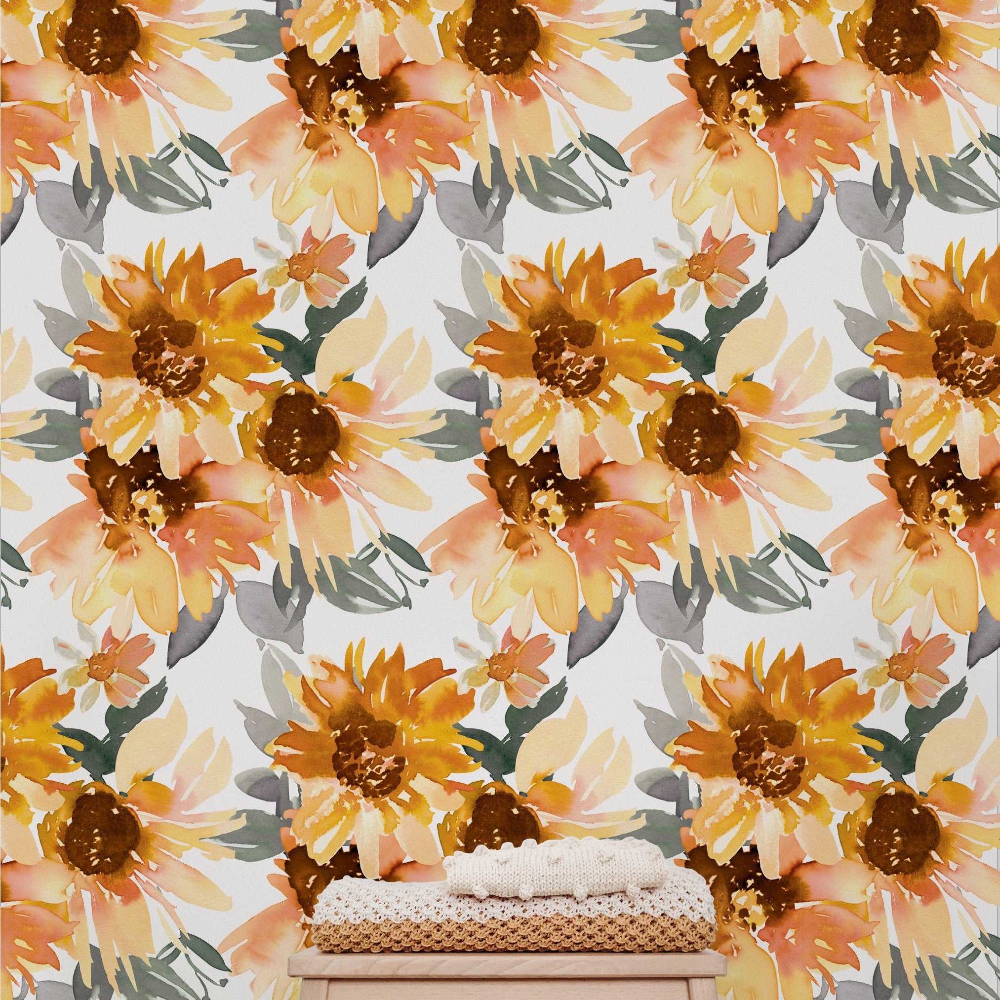 Sunflower Floral Wallpaper | Wallpaper Peel and Stick | Removable Wallpaper | Wall Paper Peel And Stick | Wall Mural | Wall Decor 194 - JamesAndColors