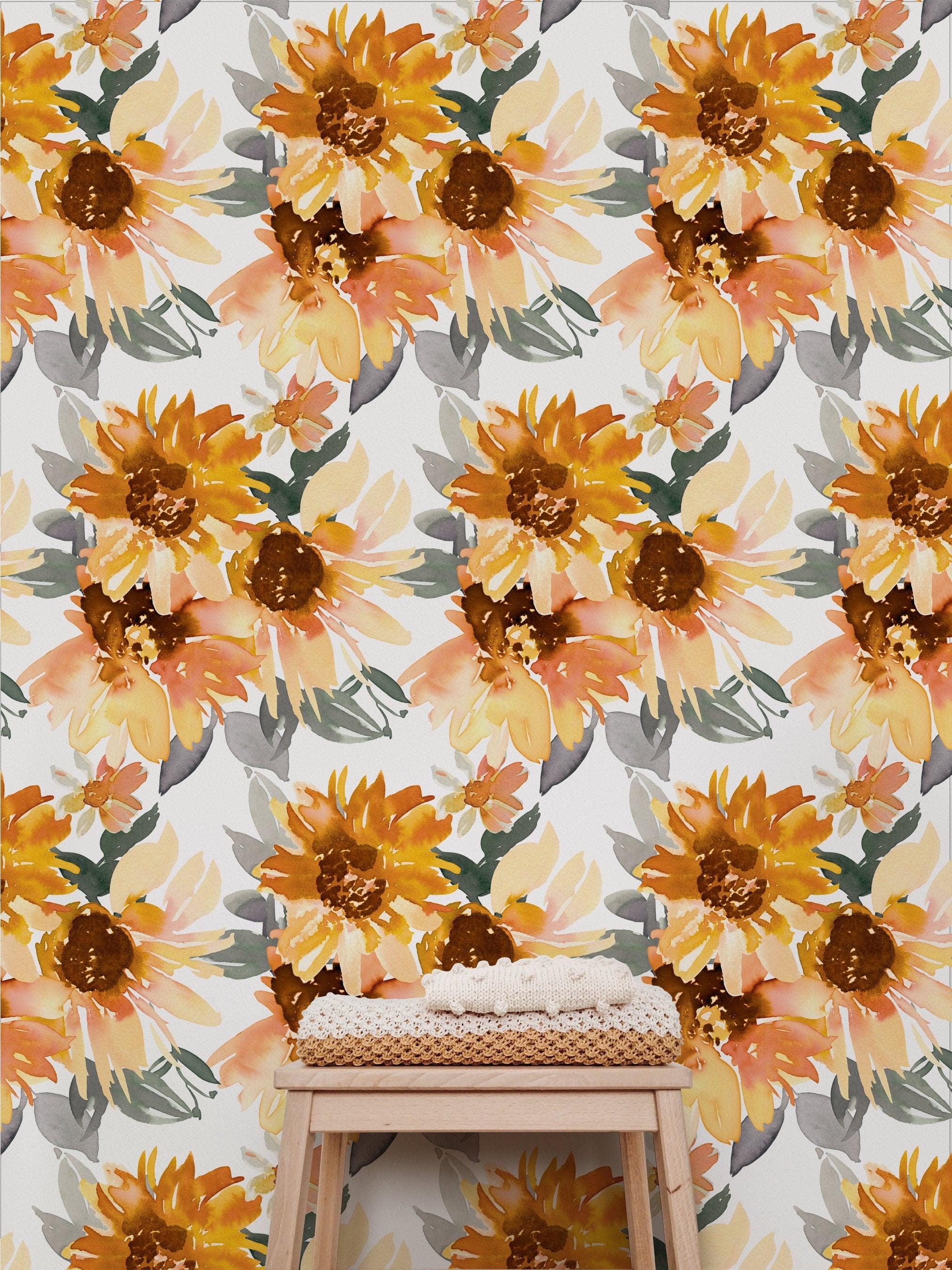 Sunflower Floral Wallpaper | Wallpaper Peel and Stick | Removable Wallpaper | Wall Paper Peel And Stick | Wall Mural | Wall Decor 194 - JamesAndColors