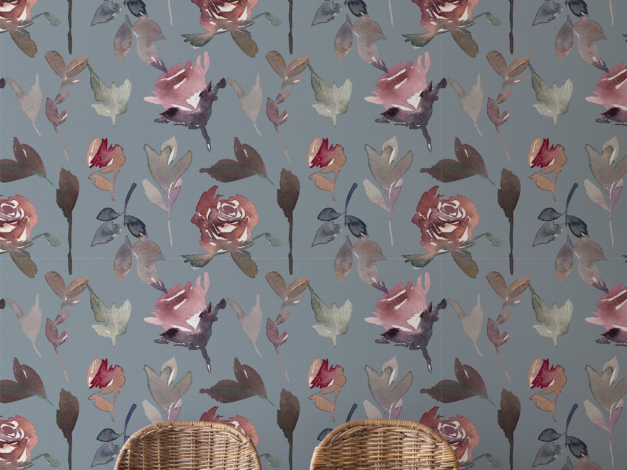 Blue Watercolor Floral Wallpaper | Wallpaper Peel and Stick | Removable Wallpaper | Wall Paper Peel And Stick | Wall Mural | Wall Decor 200 - JamesAndColors