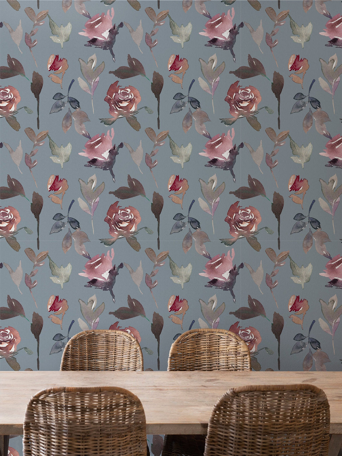 Blue Watercolor Floral Wallpaper | Wallpaper Peel and Stick | Removable ...