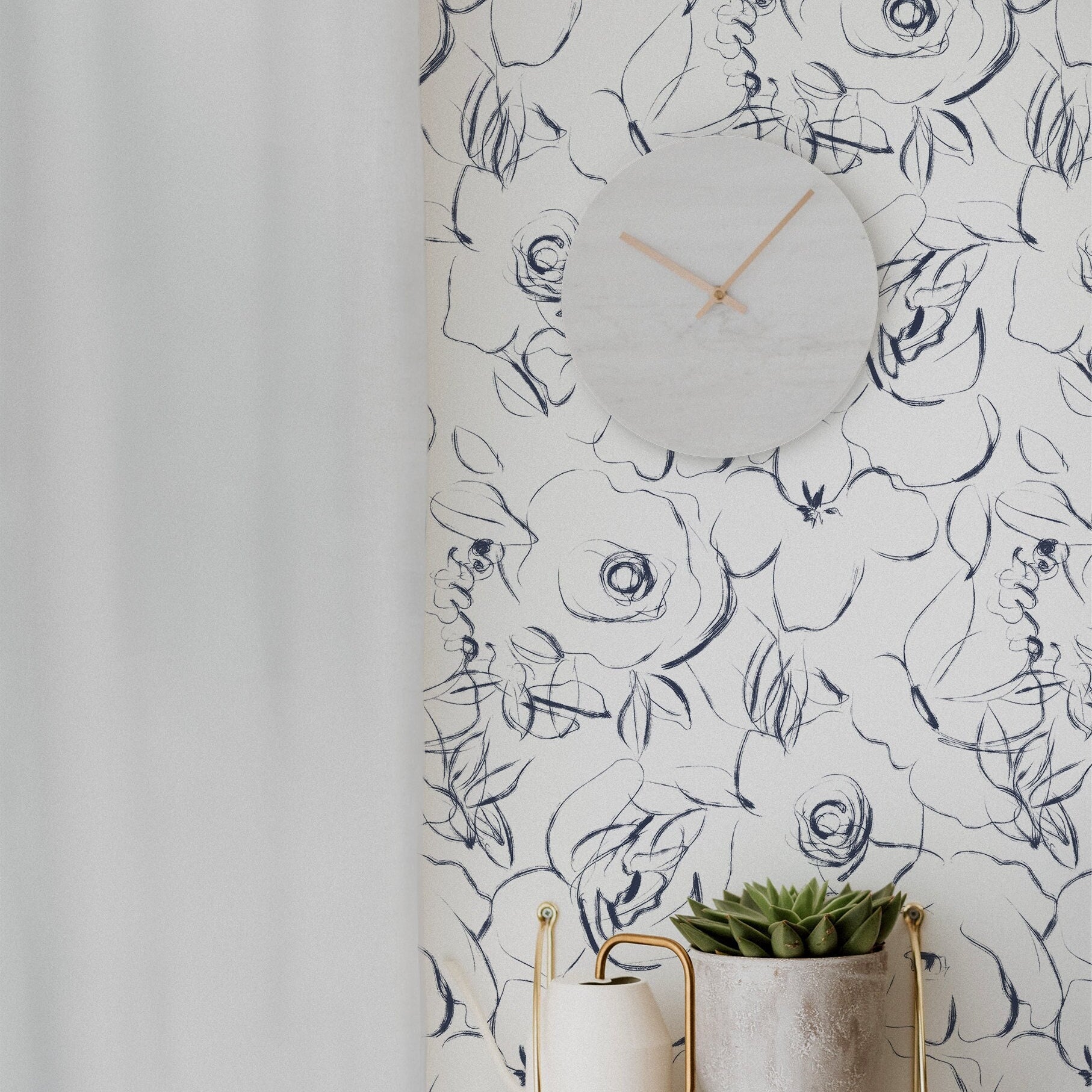 White Navy Floral Wallpaper | Wallpaper Peel and Stick | Removable Wallpaper | Wall Paper Peel And Stick | Wall Mural | Wall Decor 197 - JamesAndColors