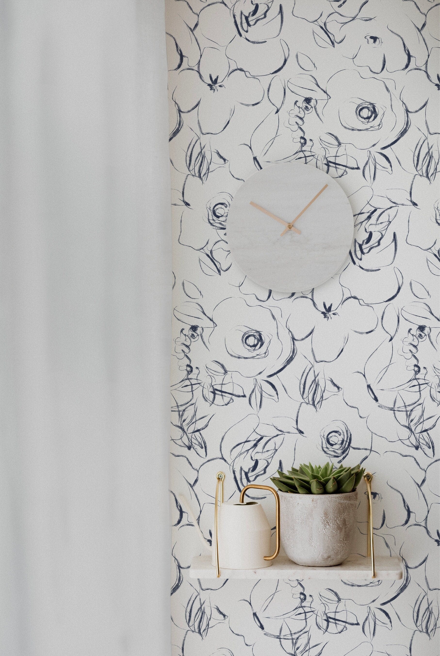 White Navy Floral Wallpaper | Wallpaper Peel and Stick | Removable Wallpaper | Wall Paper Peel And Stick | Wall Mural | Wall Decor 197 - JamesAndColors