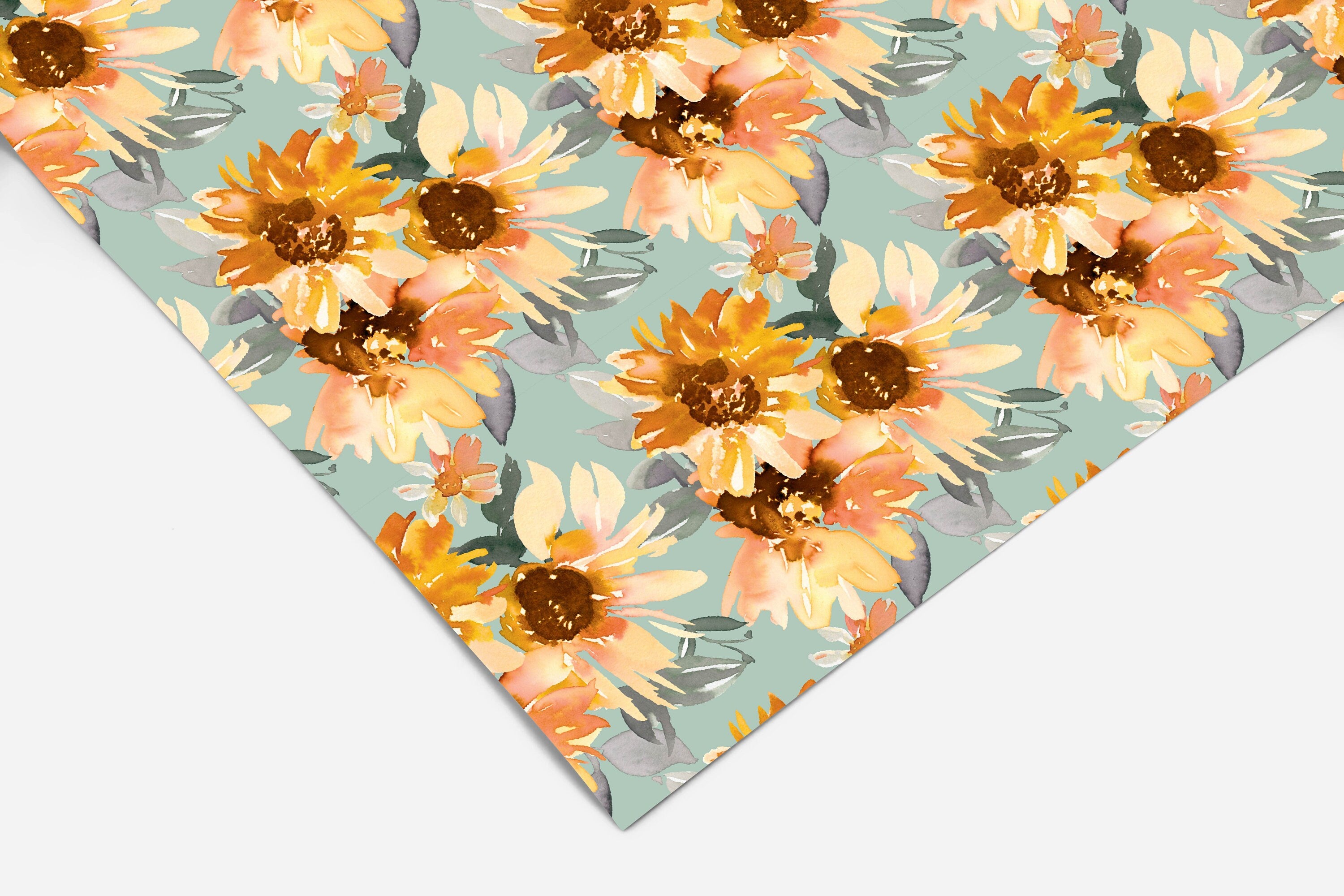 Sage Sunflower Floral Contact Paper | Peel And Stick Wallpaper | Removable Wallpaper | Shelf Liner | Drawer Liner | Peel and Stick Paper 224