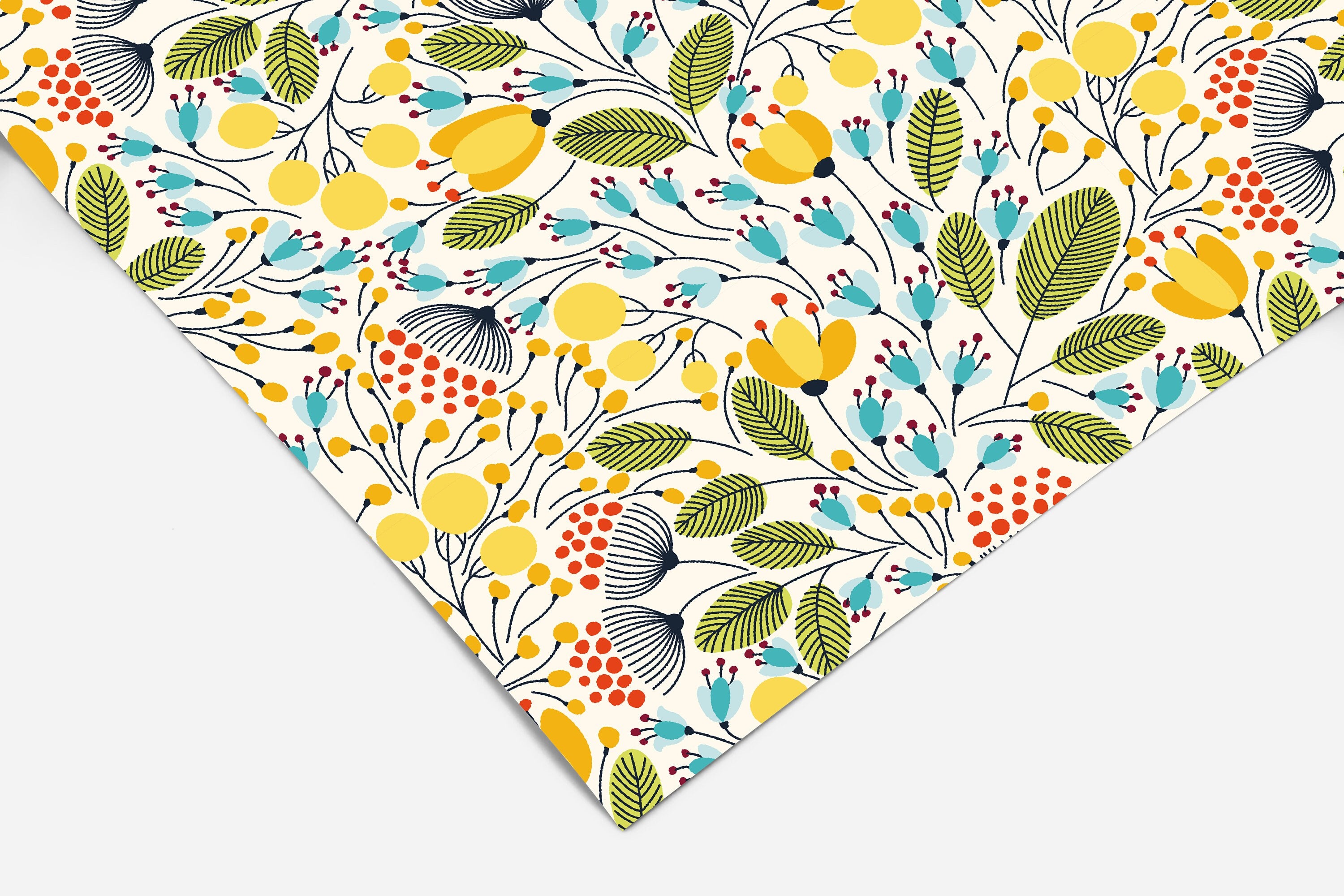 Blue Yellow Floral Contact Paper | Peel And Stick Wallpaper | Removable Wallpaper | Shelf Liner | Drawer Liner | Peel and Stick Paper 265